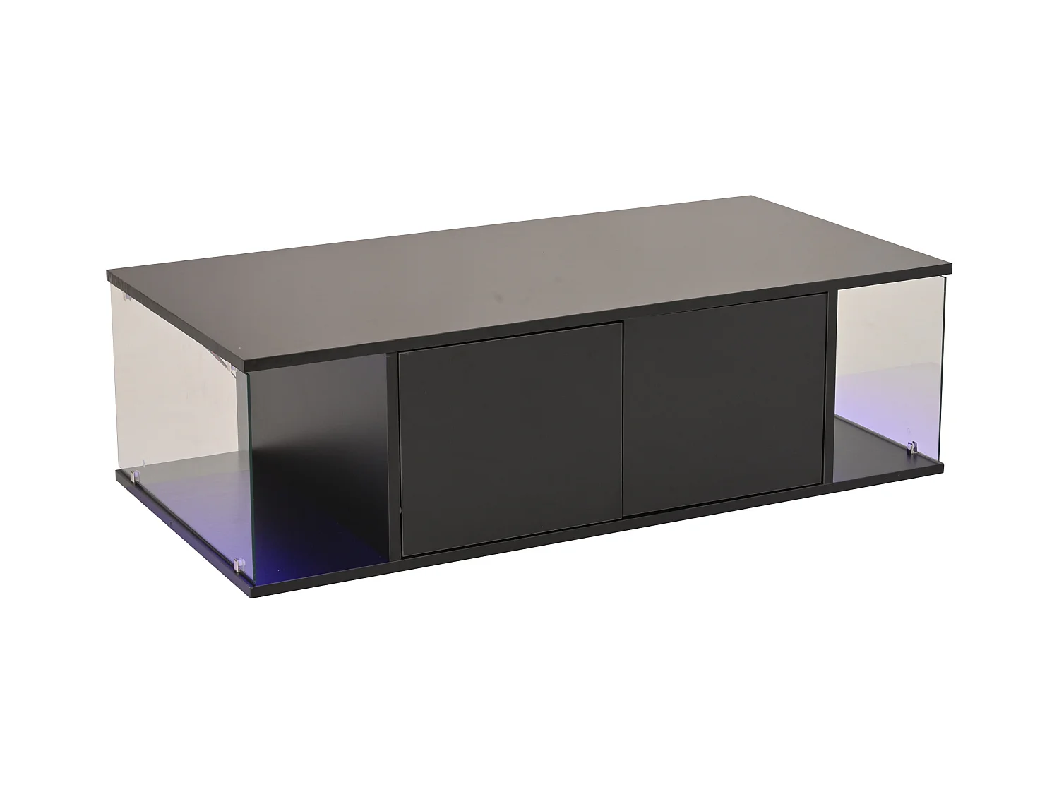 Hoogglans zwarte salontafel - Salontafel met LED-verlichting en 2 deuren - gehard glazen design