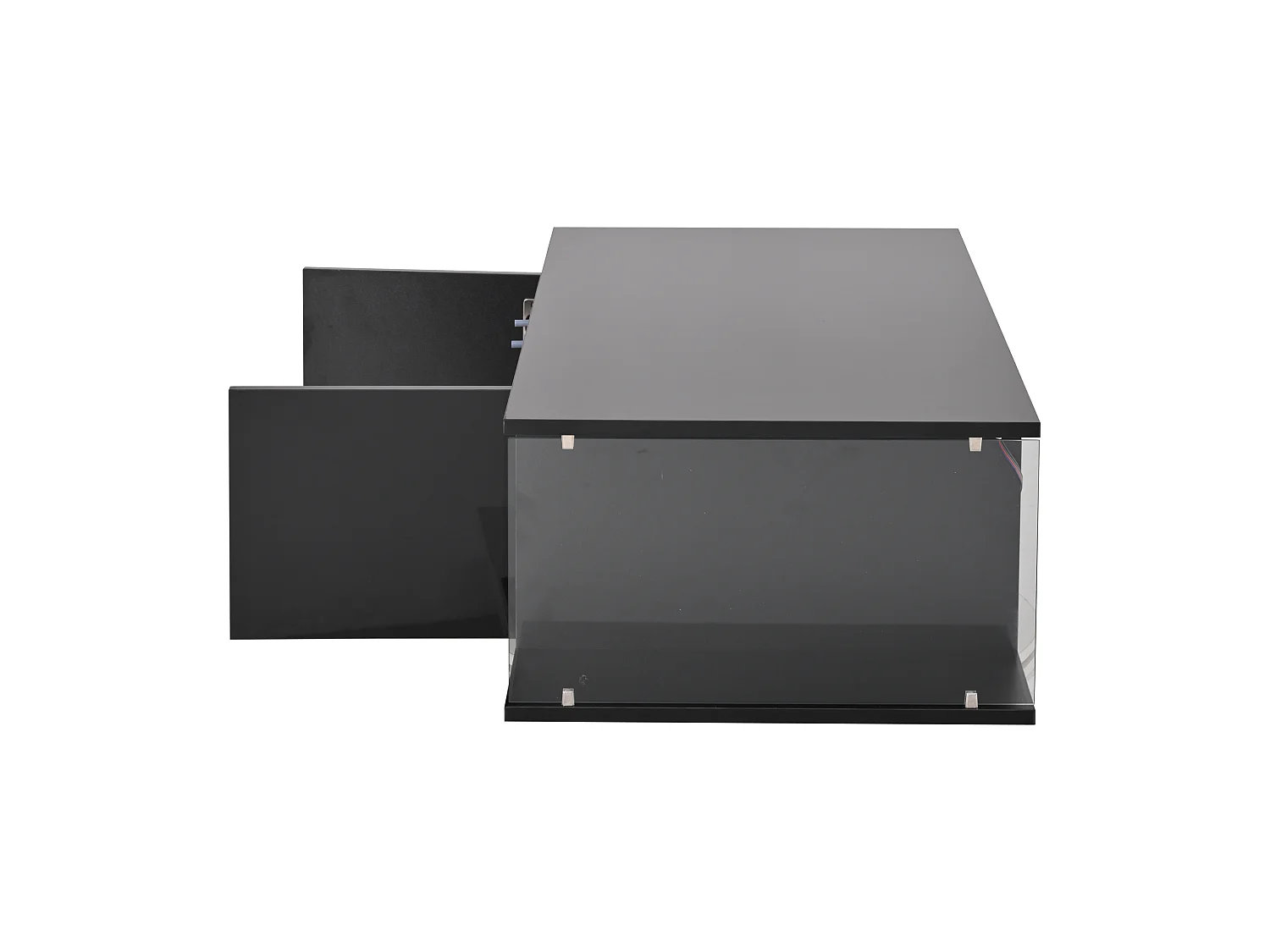 Hoogglans zwarte salontafel - Salontafel met LED-verlichting en 2 deuren - gehard glazen design