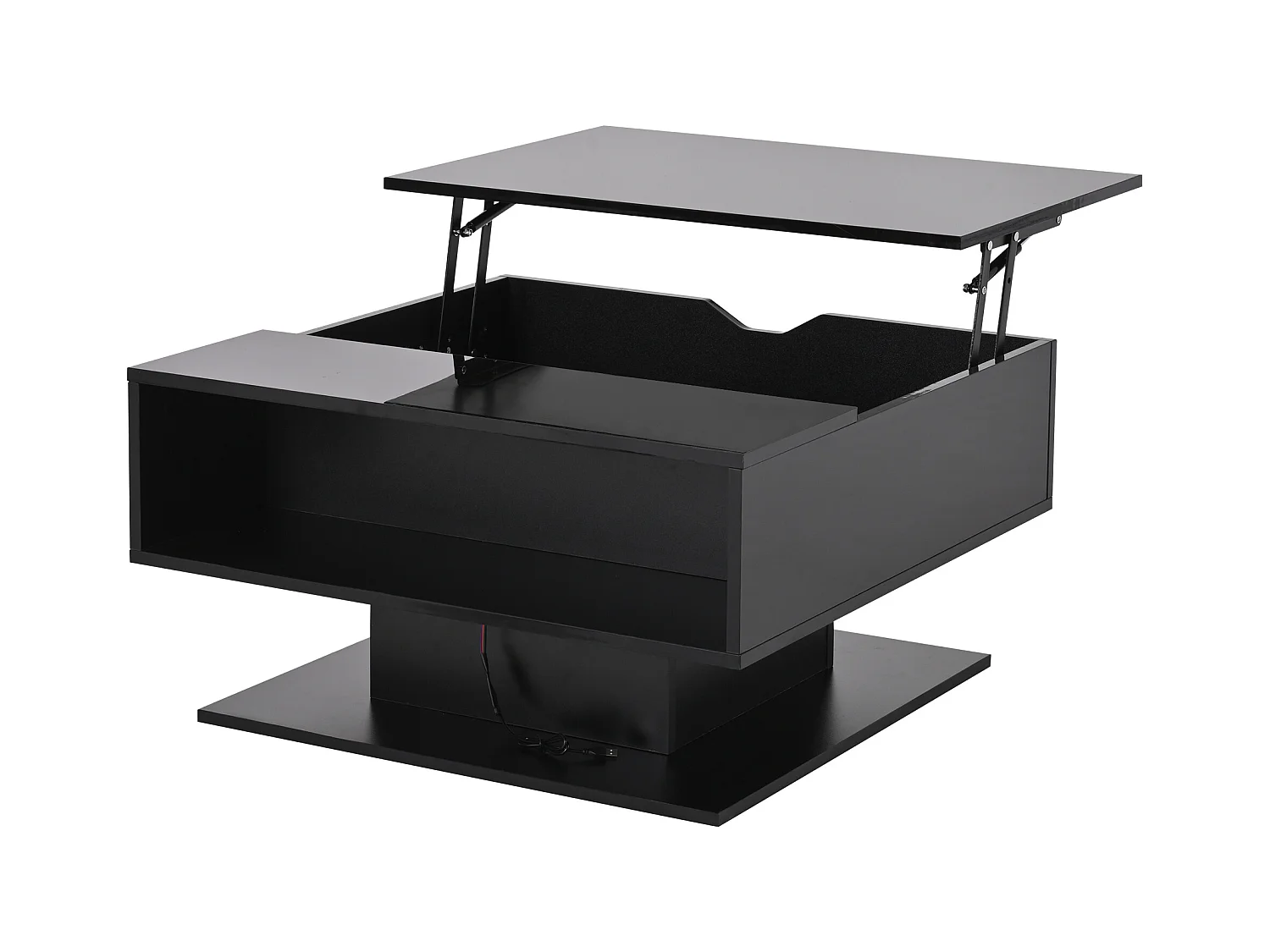 Table basse noir - Table basse avec plateau relevable et rangement semi-ouvert - rangement dissimulé