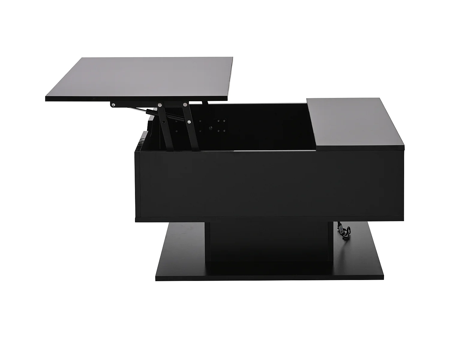 Table basse noir - Table basse avec plateau relevable et rangement semi-ouvert - rangement dissimulé