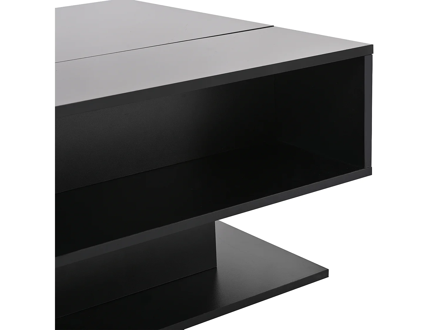 Table basse noir - Table basse avec plateau relevable et rangement semi-ouvert - rangement dissimulé