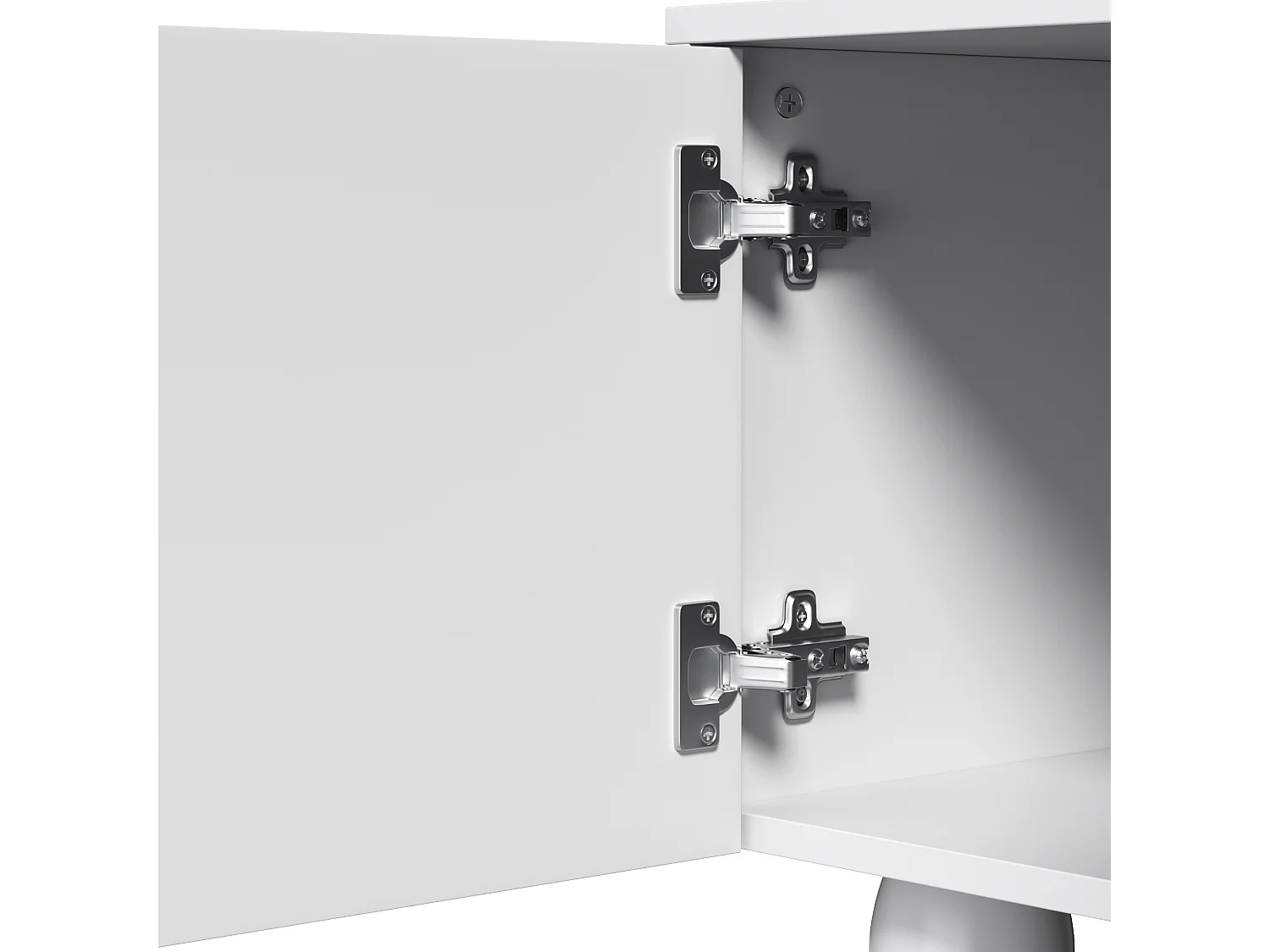 Weißer TV-Schrank - Fernsehschrank mit 2 Schubladen und 2 Türen - runde Beine aus Massivholz