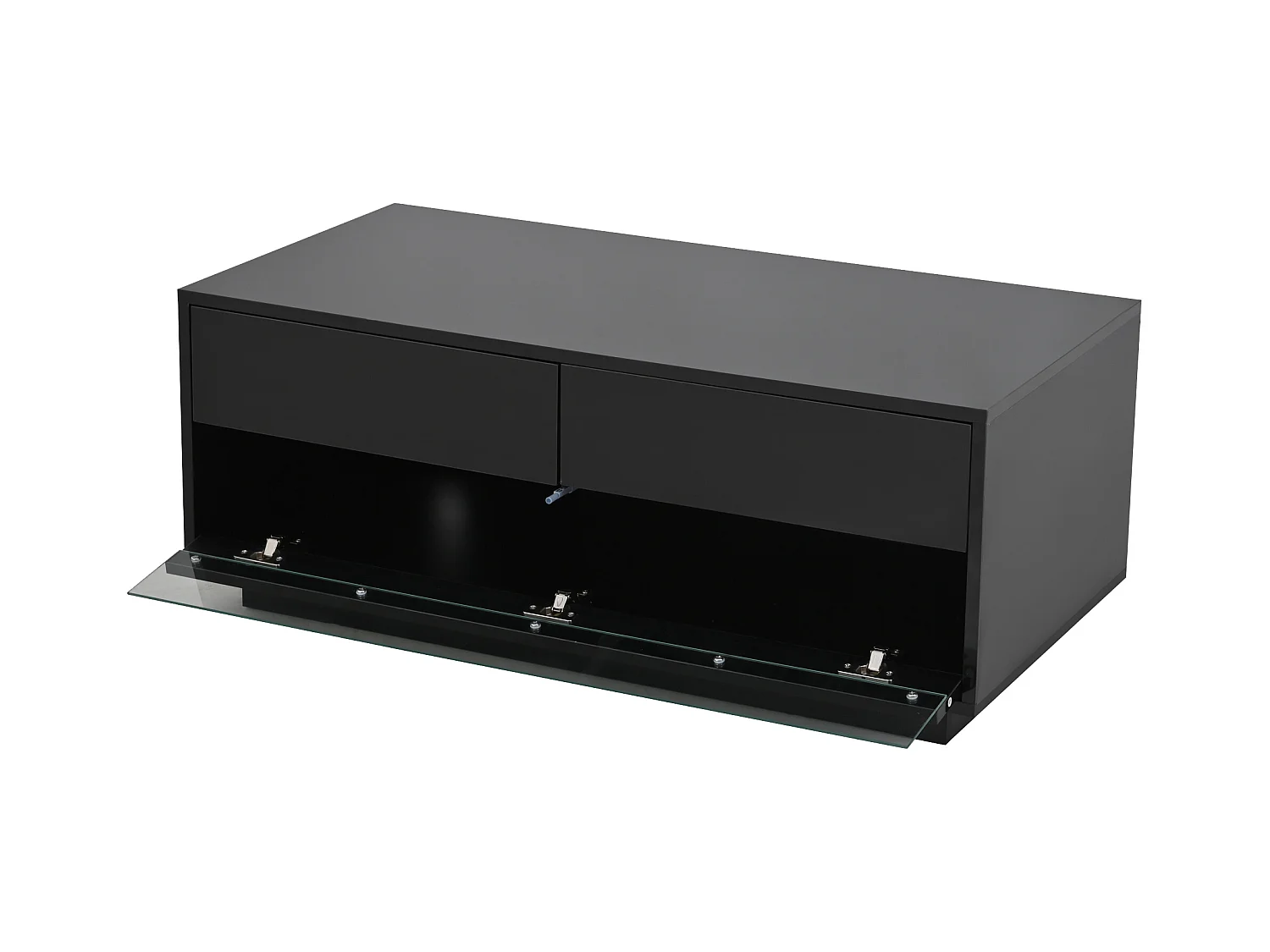 Schwarz glänzender Couchtisch - Couchtisch mit 2 Schubladen und LED-Beleuchtung - klapptür