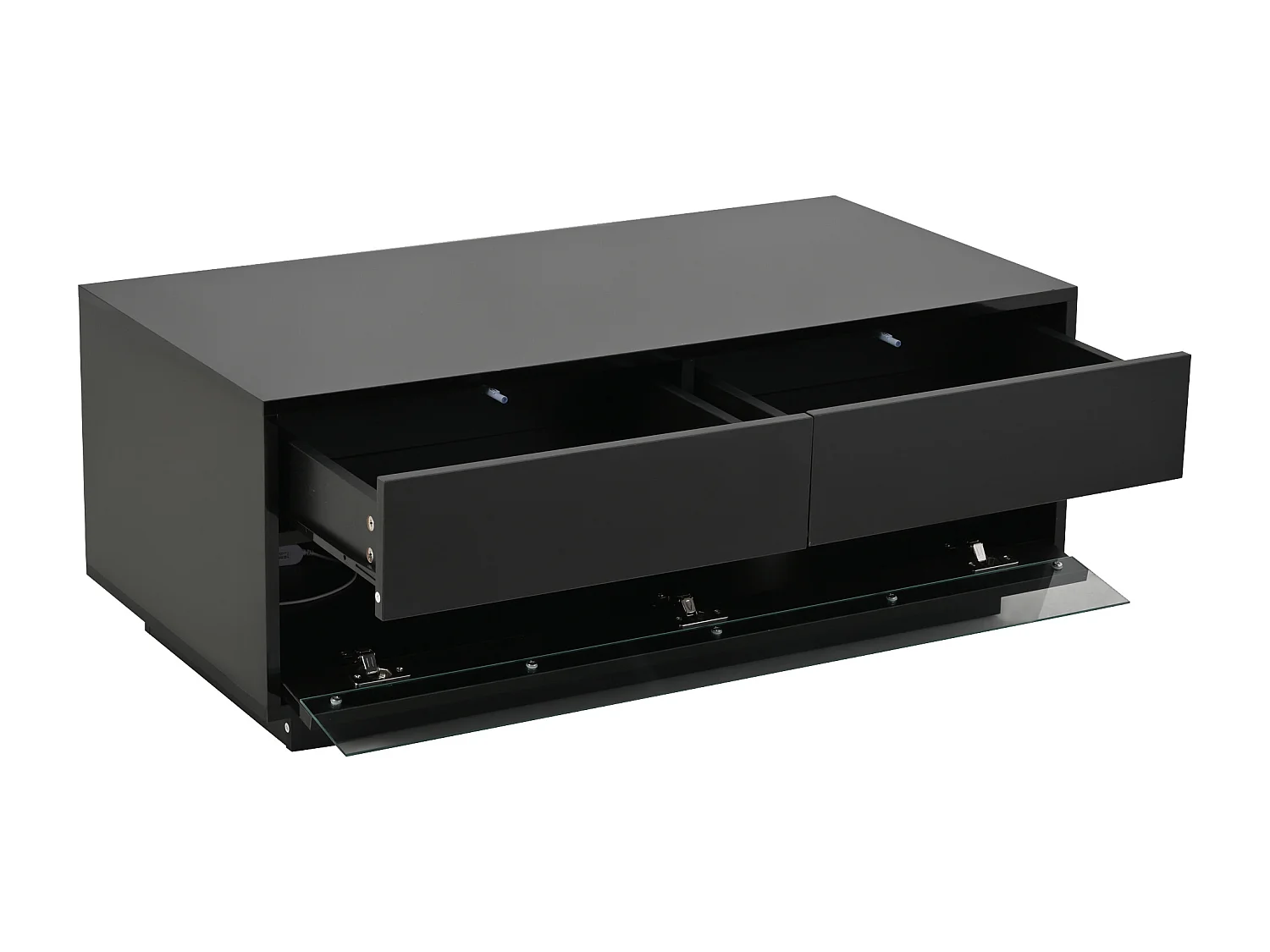 Table basse noir brillante - Table basse avec 2 tiroirs et éclairage LED - panneau de porte rabattable