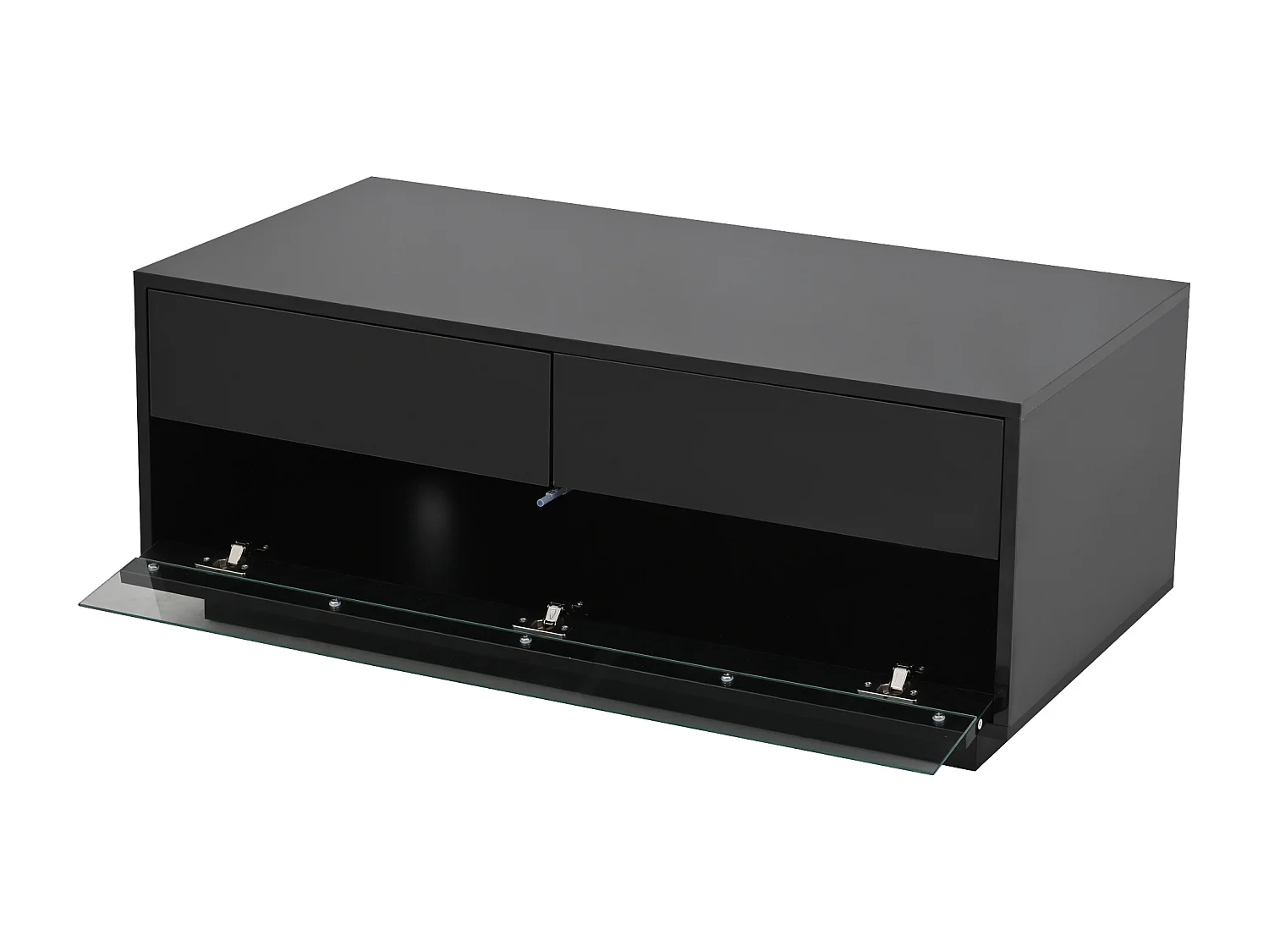 Table basse noir brillante - Table basse avec 2 tiroirs et éclairage LED - panneau de porte rabattable