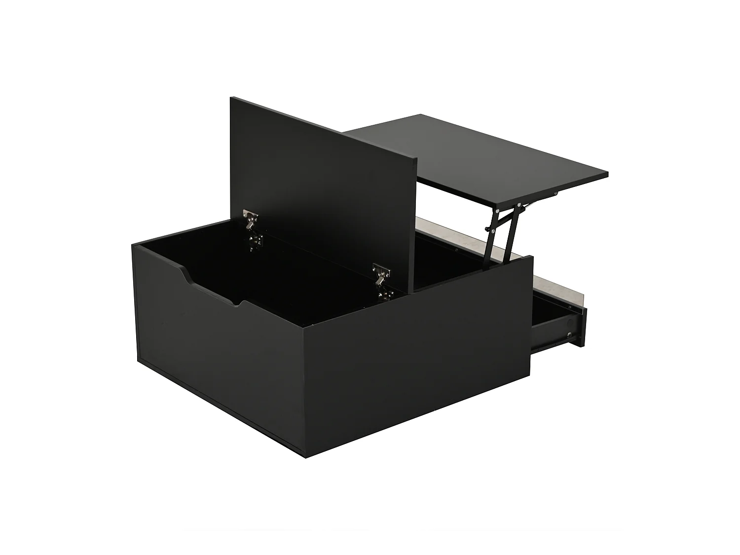 Table basse noir avec plateau relevable - Table basse avec éclairage LED et 1 tiroir - porte rabattable et rangement dissimulé