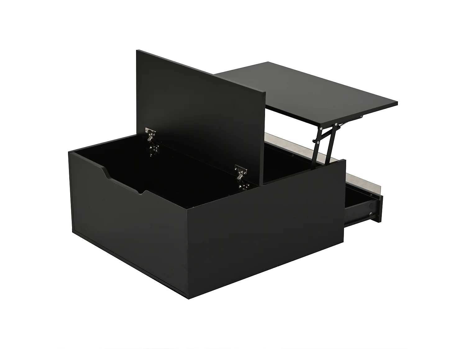 Zwarte salontafel met opklapbaar blad - Salontafel met ledverlichting en 1 lade - Klapdeur en verborgen opbergruimte