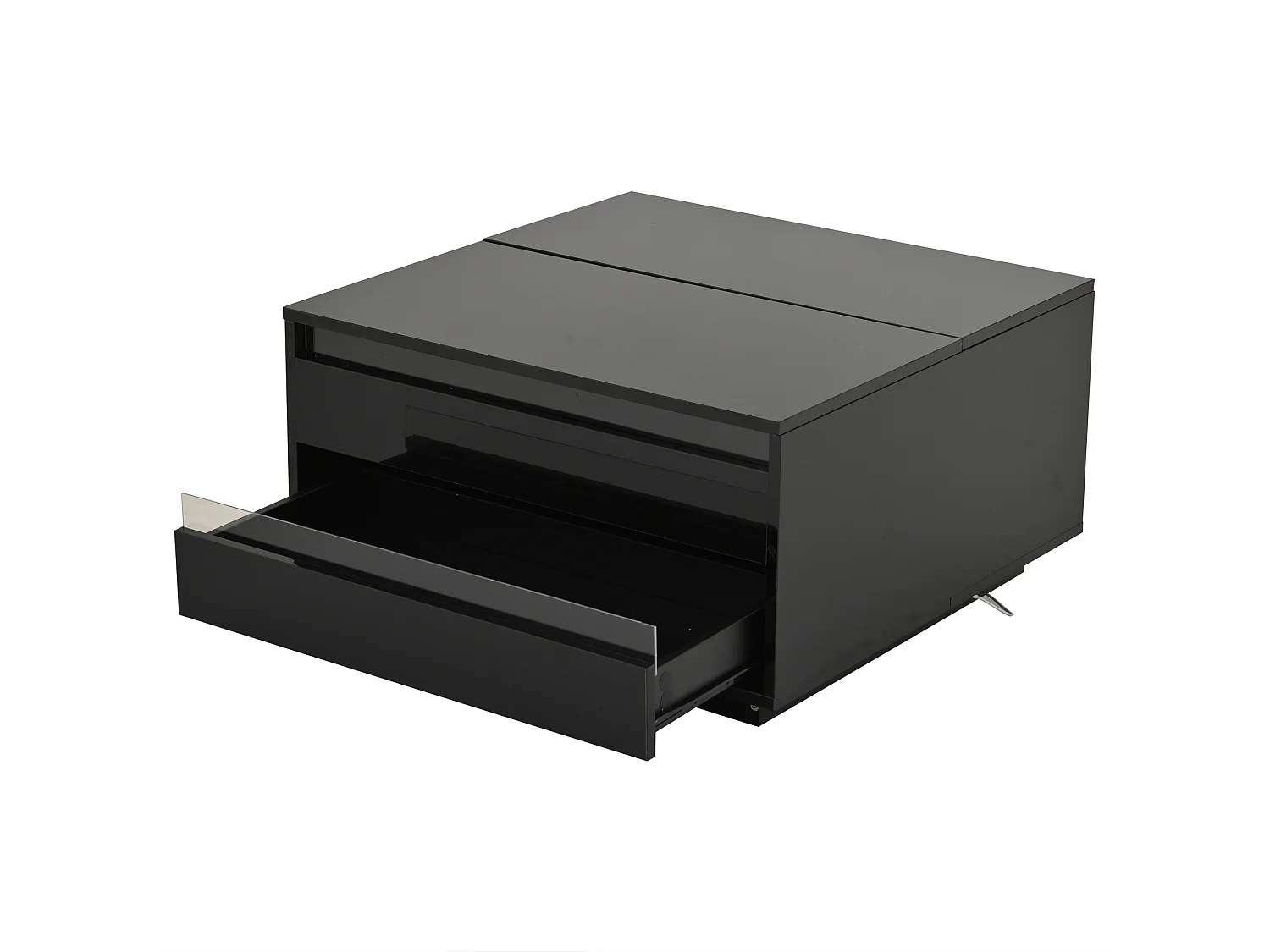 Table basse noir avec plateau relevable - Table basse avec éclairage LED et 1 tiroir - porte rabattable et rangement dissimulé