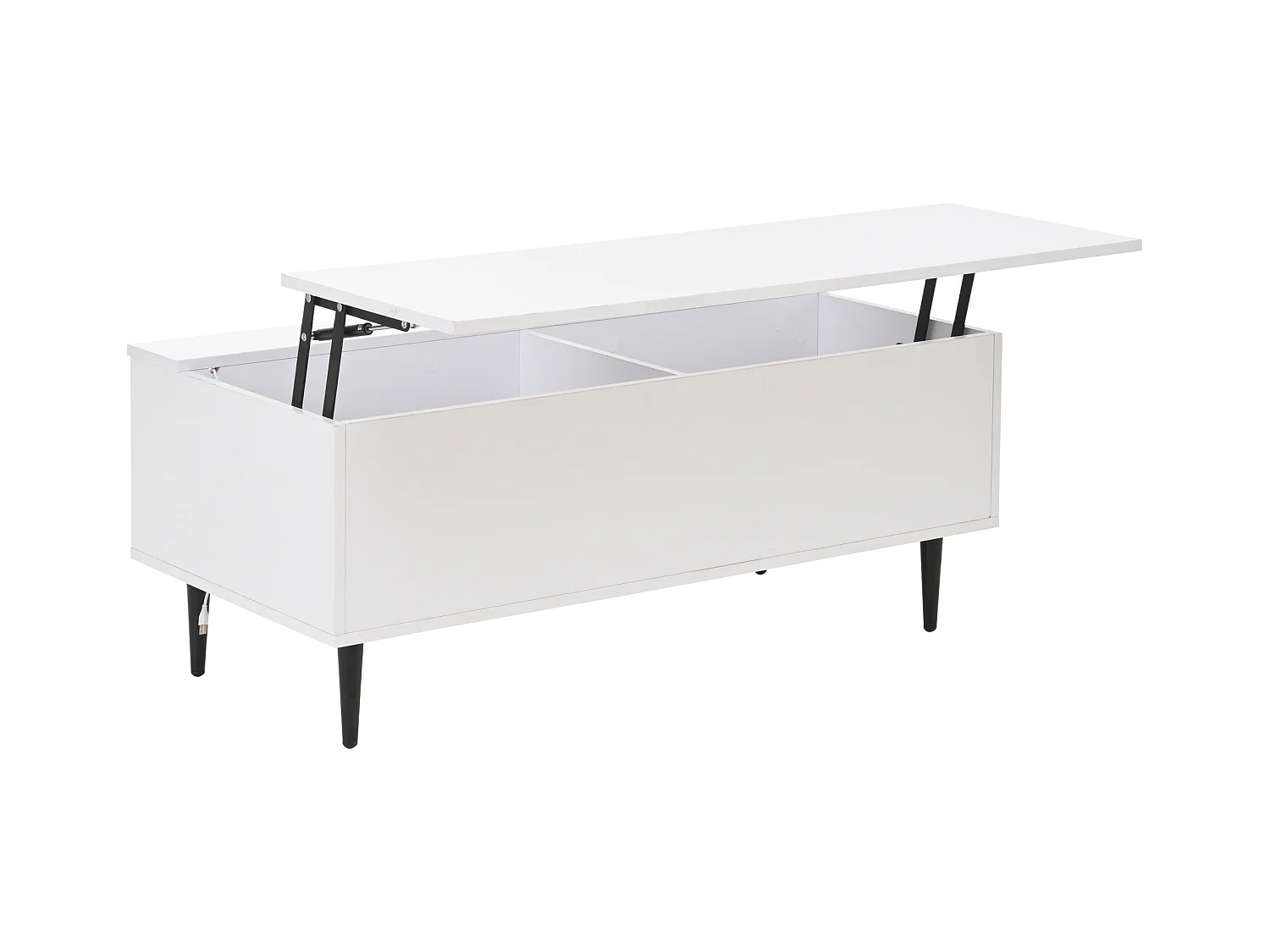 Table basse blanc avec plateau relevable - Table d'appoint avec 2 portes coulissantes en verre et éclairage LED - 4 pieds