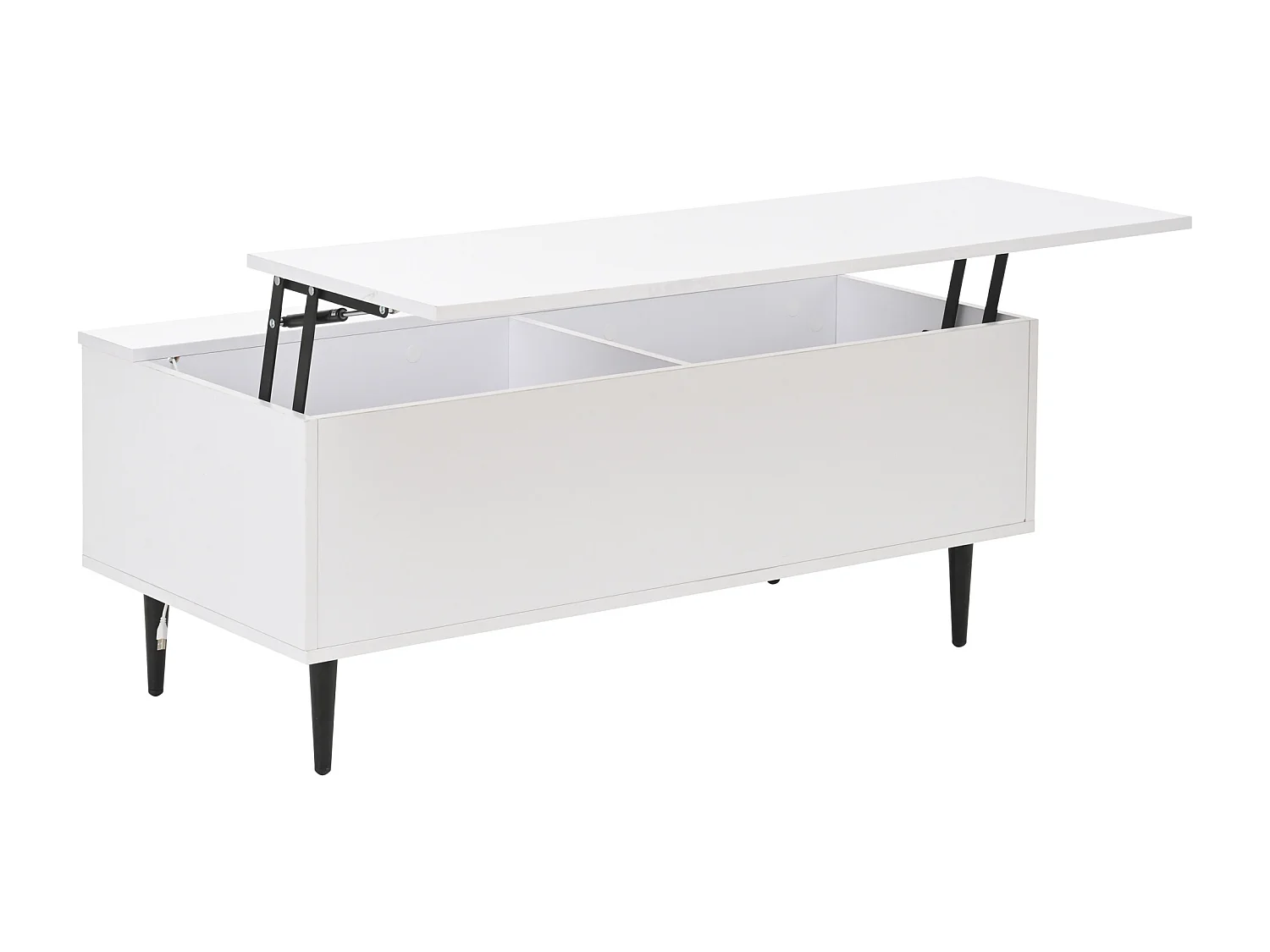Table basse blanc avec plateau relevable - Table d'appoint avec 2 portes coulissantes en verre et éclairage LED - 4 pieds