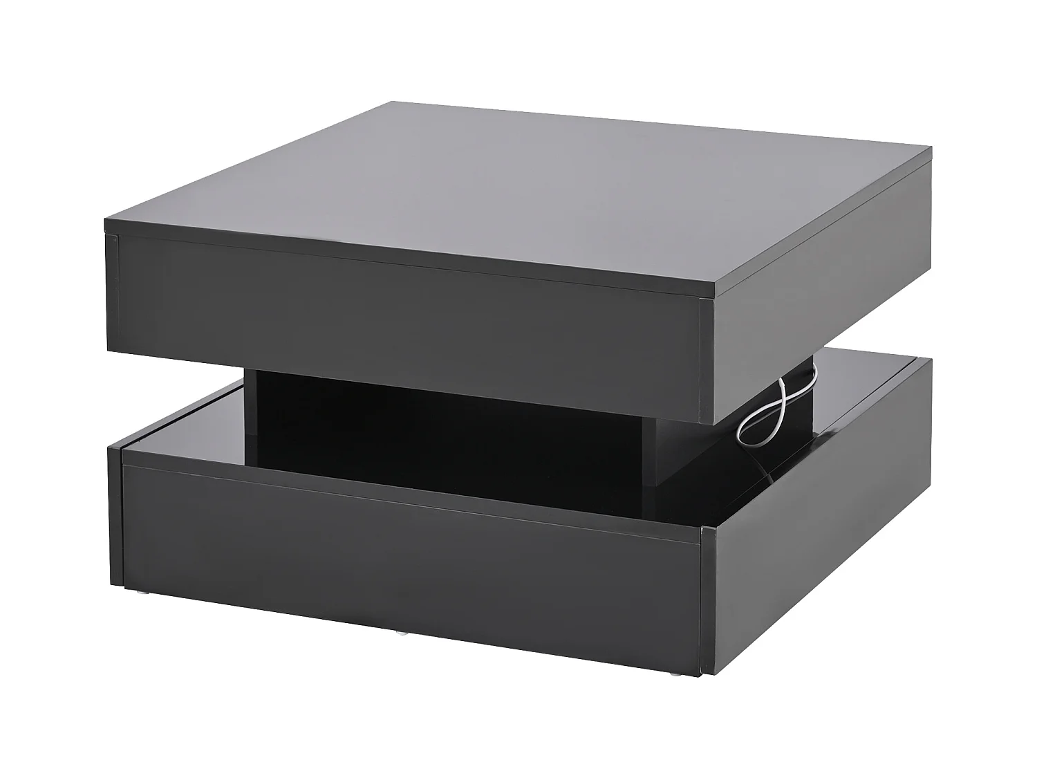 Mesa de centro negra con tapa elevable - Mesa de centro con iluminación LED y 2 cajones - almacenamiento oculto