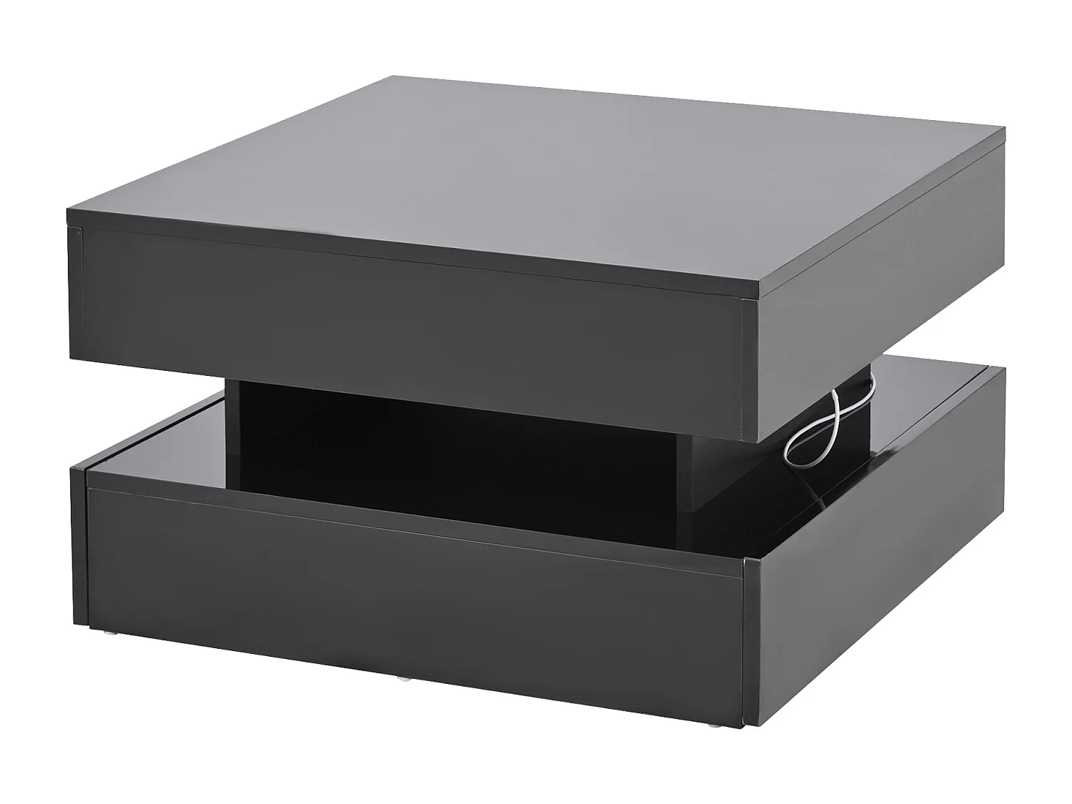 Table basse relevable noire - Table basse carrée avec éclairage LED et 2 tiroirs - rangement dissimulé