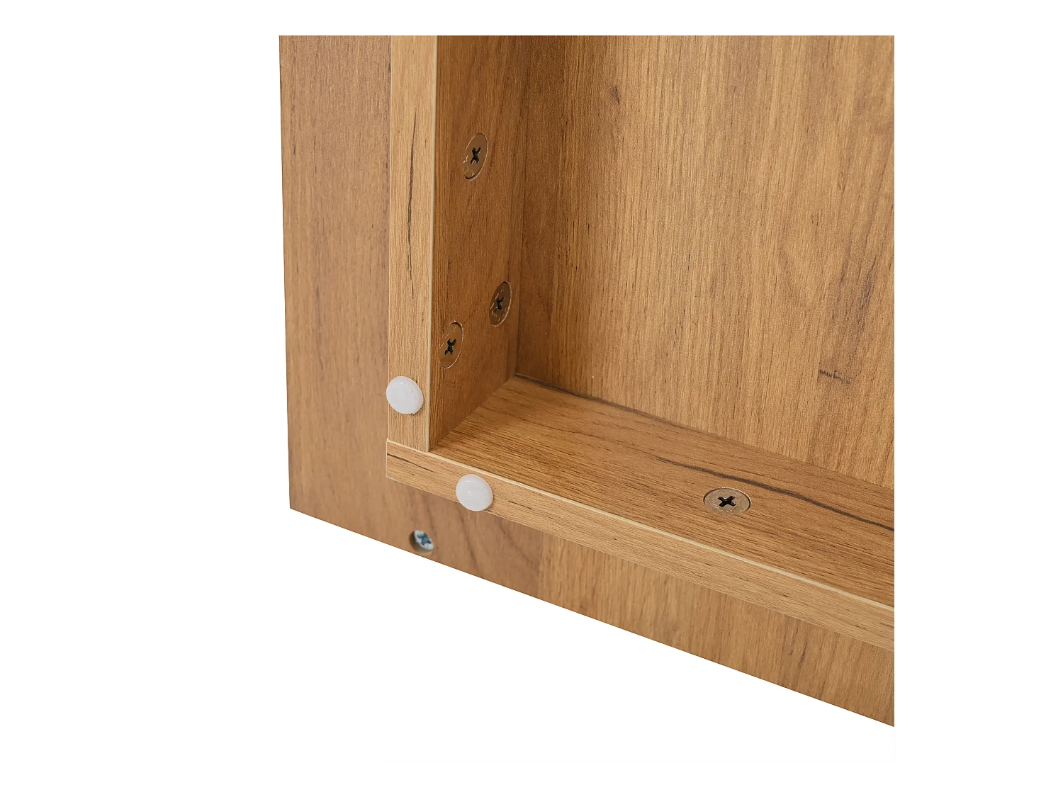 Table basse 3 tiroirs - Finition bois et 1 compartiment de rangement semi-ouvert - blanc et bois naturel