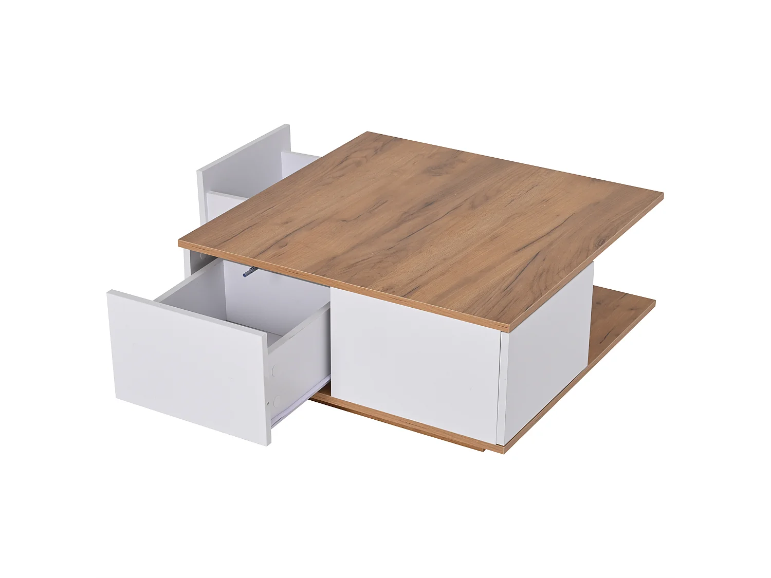 Salontafel met 3 lades - Houtlook en 1 halfopen opbergvak - wit en natuurlijk hout