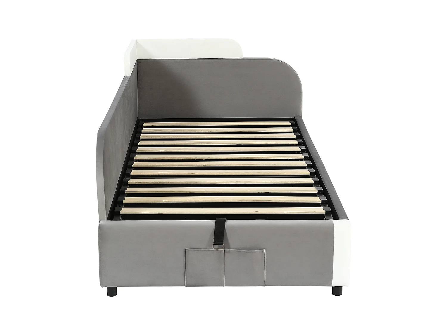 Opbergbed 90 x 200 cm - Eenpersoonsbed met linker zijpaneel - grijs fluweel - matras niet inbegrepen