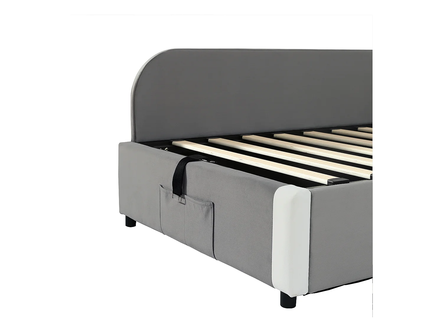 Opbergbed 90 x 200 cm - Eenpersoonsbed met linker zijpaneel - grijs fluweel - matras niet inbegrepen