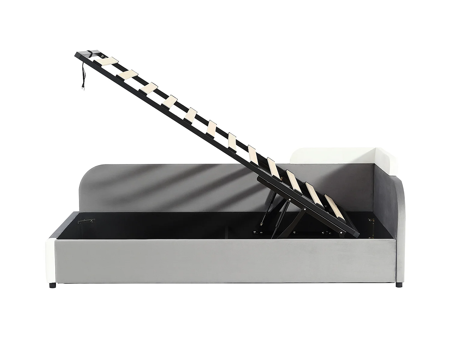 Opbergbed 90 x 200 cm - Eenpersoonsbed met linker zijpaneel - grijs fluweel - matras niet inbegrepen