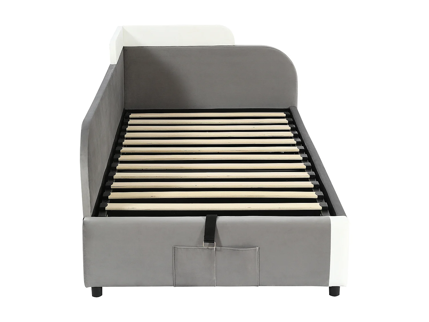 Lit coffre 90 x 200 cm - Lit simple avec panneau latéral gauche - velours gris - matelas non inclus