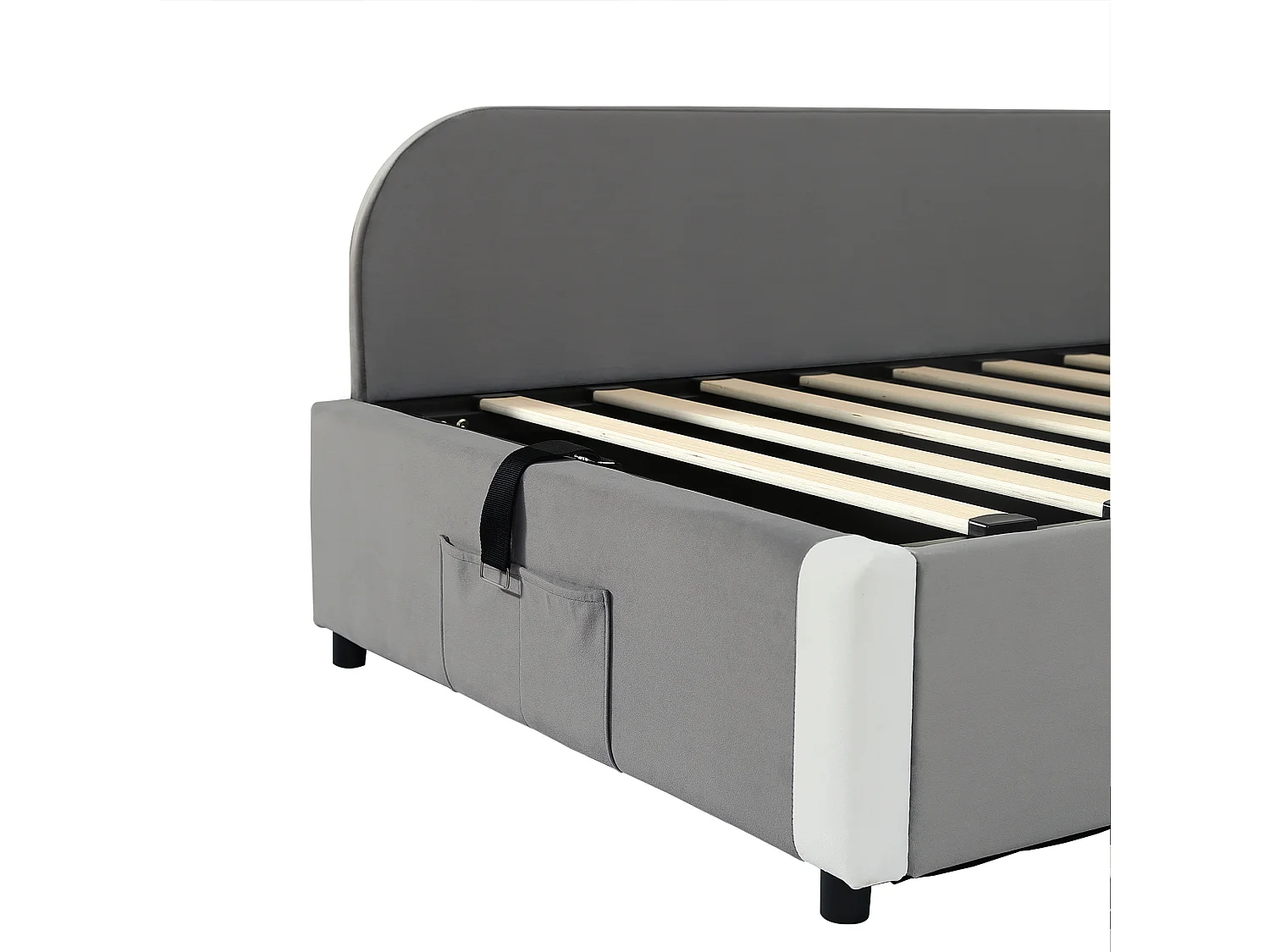 Lit coffre 90 x 200 cm - Lit simple avec panneau latéral gauche - velours gris - matelas non inclus