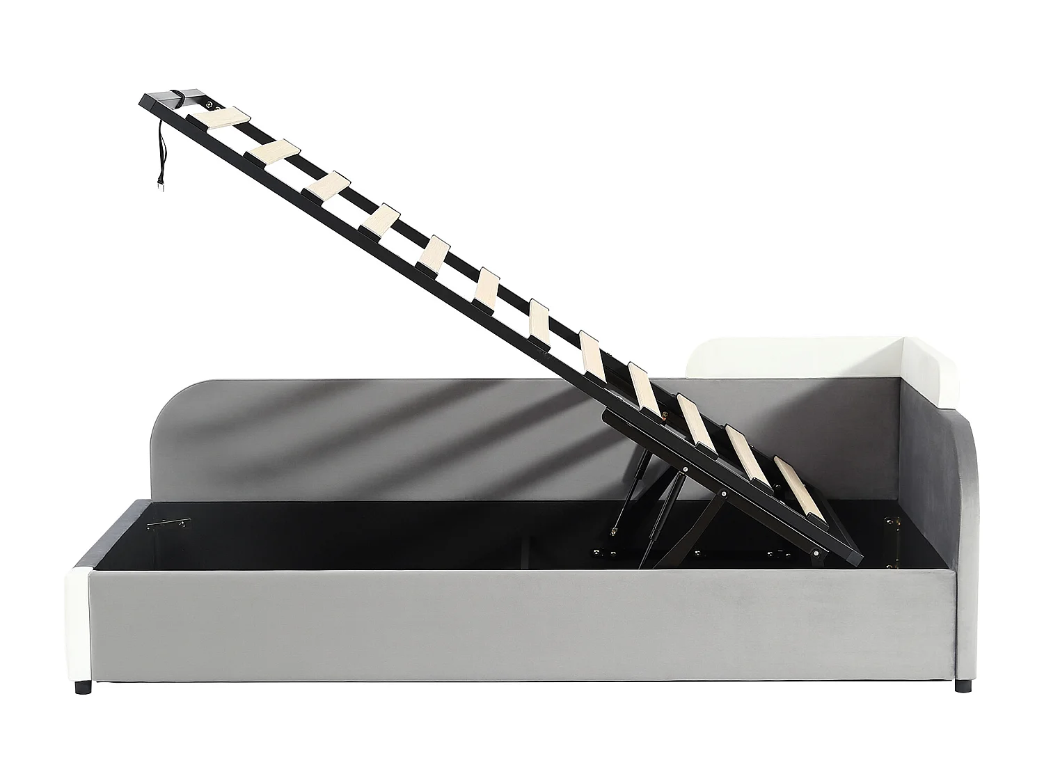 Lit coffre 90 x 200 cm - Lit simple avec panneau latéral gauche - velours gris - matelas non inclus