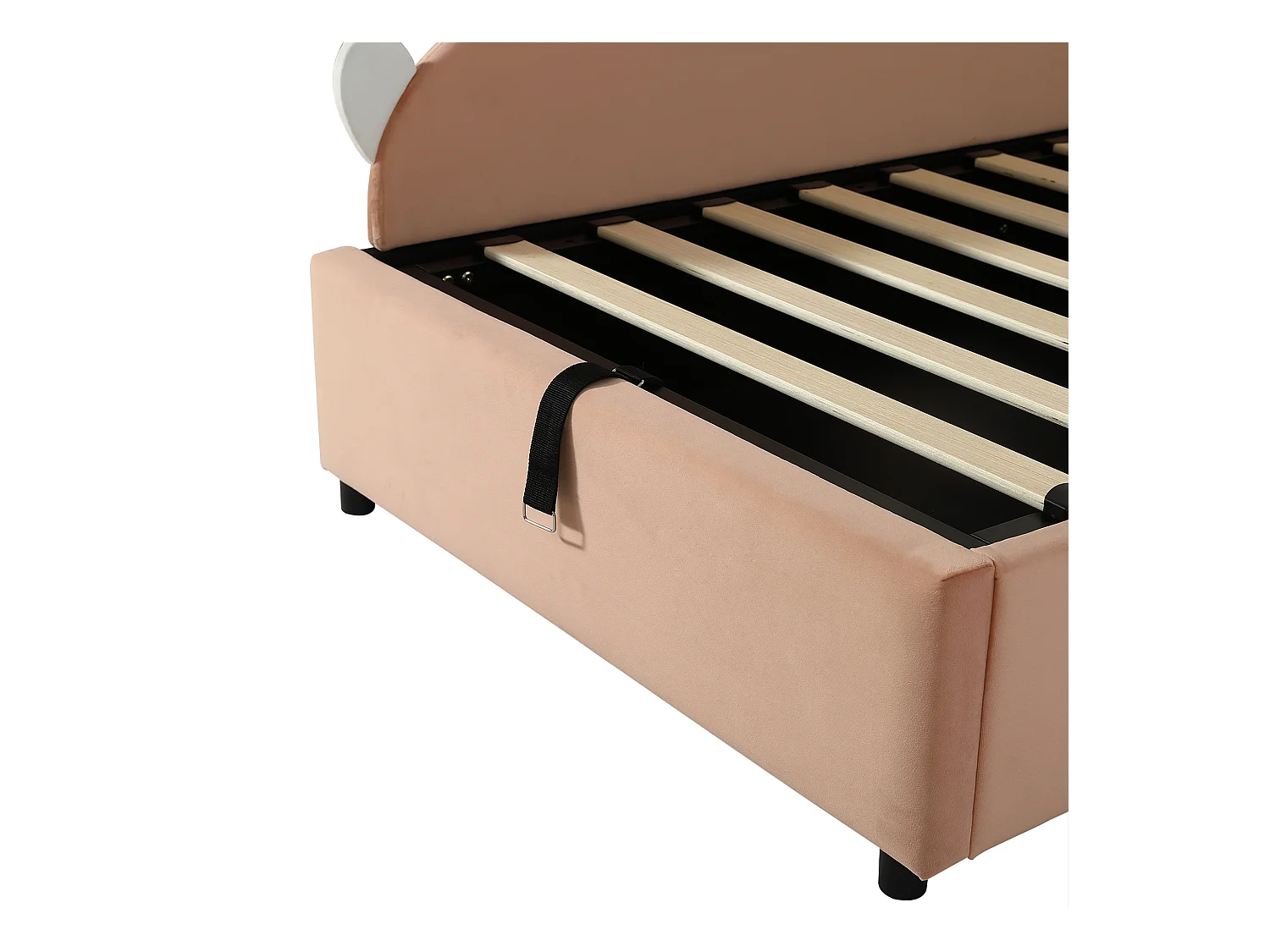 Lit coffre 90 x 200 cm - Lit simple coté gauche avec tête de lit lapin et panneau latéral gauche - velours rose