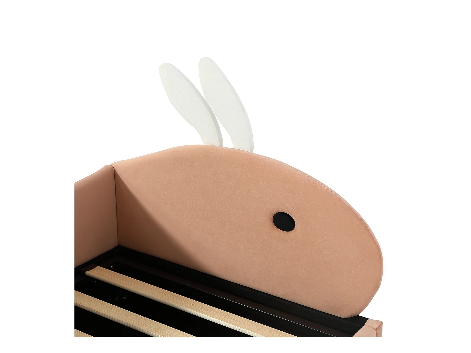 Lit coffre 90 x 200 cm - Lit simple coté gauche avec tête de lit lapin et panneau latéral gauche - velours rose