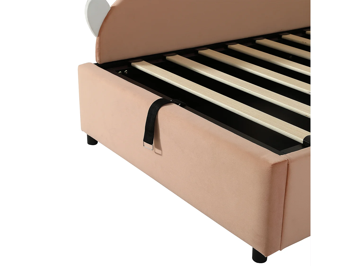 Lit coffre 90 x 200 cm - Lit simple coté gauche avec tête de lit lapin et panneau latéral gauche - velours rose