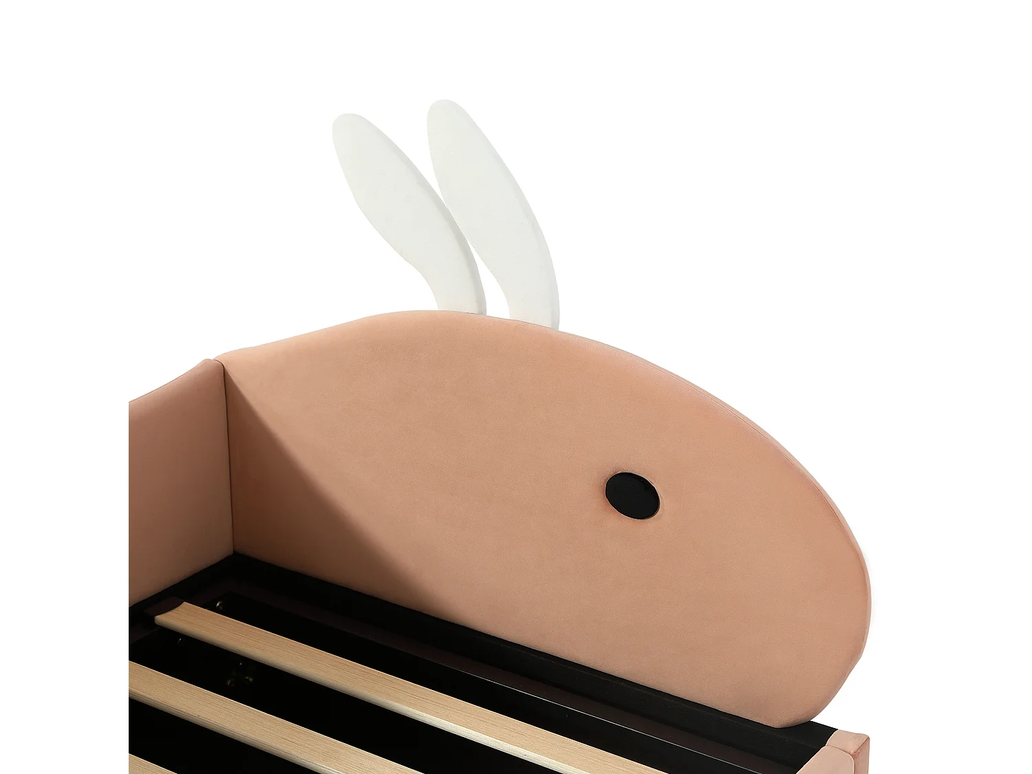 Lit coffre 90 x 200 cm - Lit simple coté gauche avec tête de lit lapin et panneau latéral gauche - velours rose