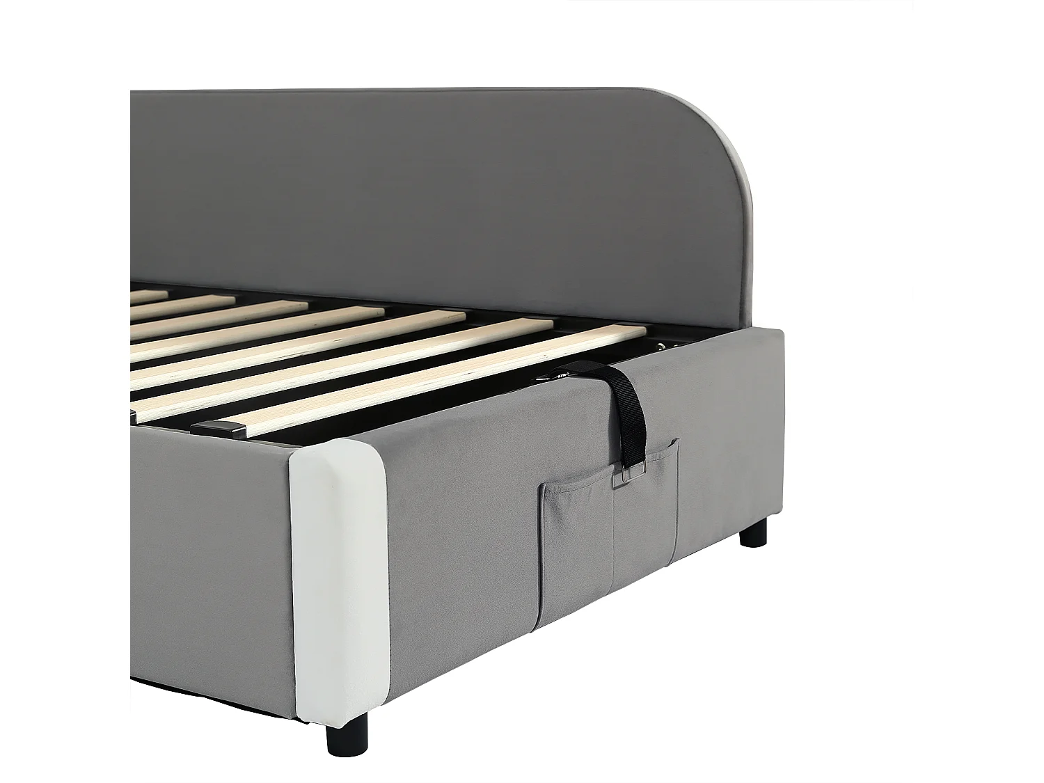 Lit coffre 90 x 200 cm - Lit simple avec panneau latéral droit - velours gris - matelas non inclus