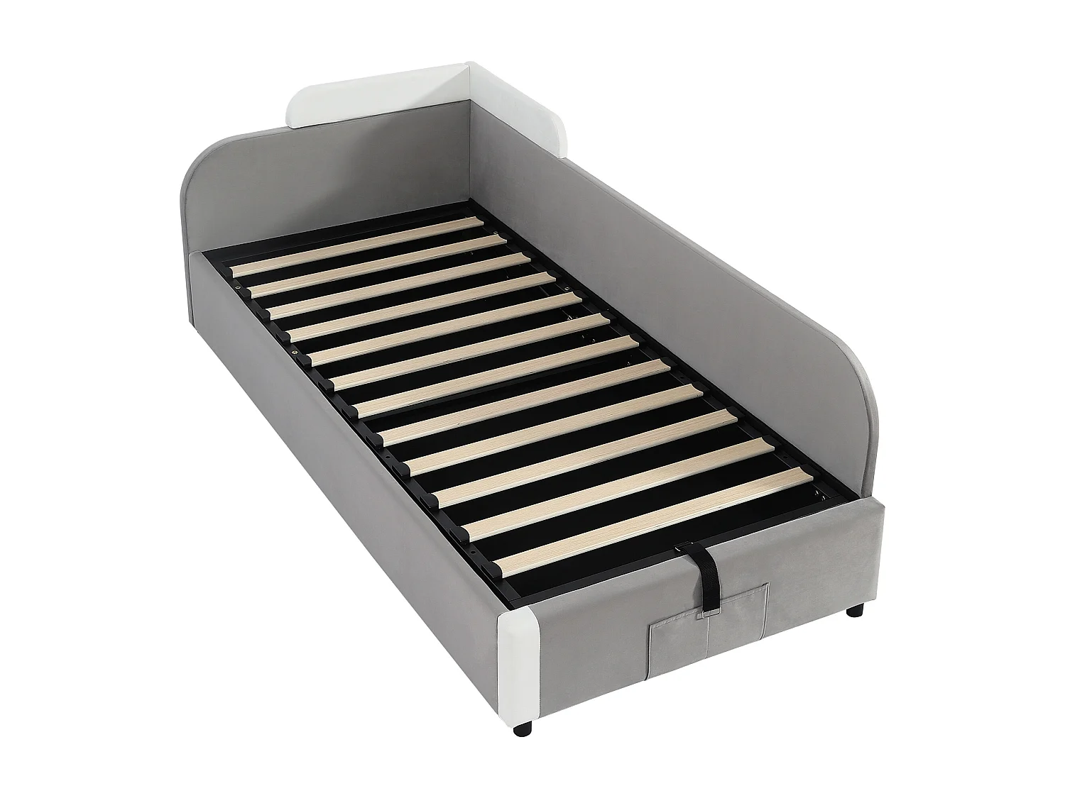 Lit coffre 90 x 200 cm - Lit simple avec panneau latéral droit - velours gris - matelas non inclus