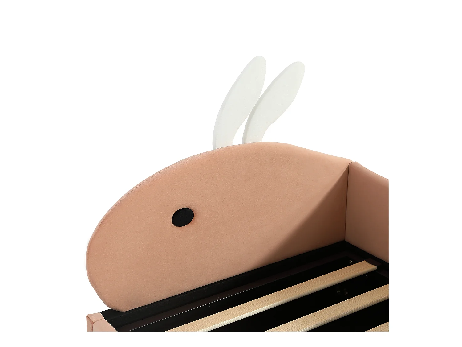 Lit coffre 90 x 200 cm - Lit simple coté droit avec tête de lit lapin et panneau latéral droit - velours rose