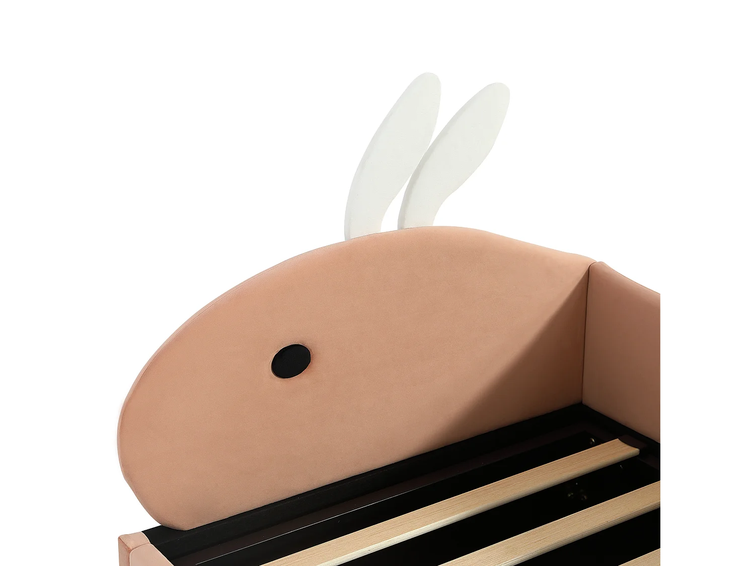 Lit coffre 90 x 200 cm - Lit simple coté droit avec tête de lit lapin et panneau latéral droit - velours rose