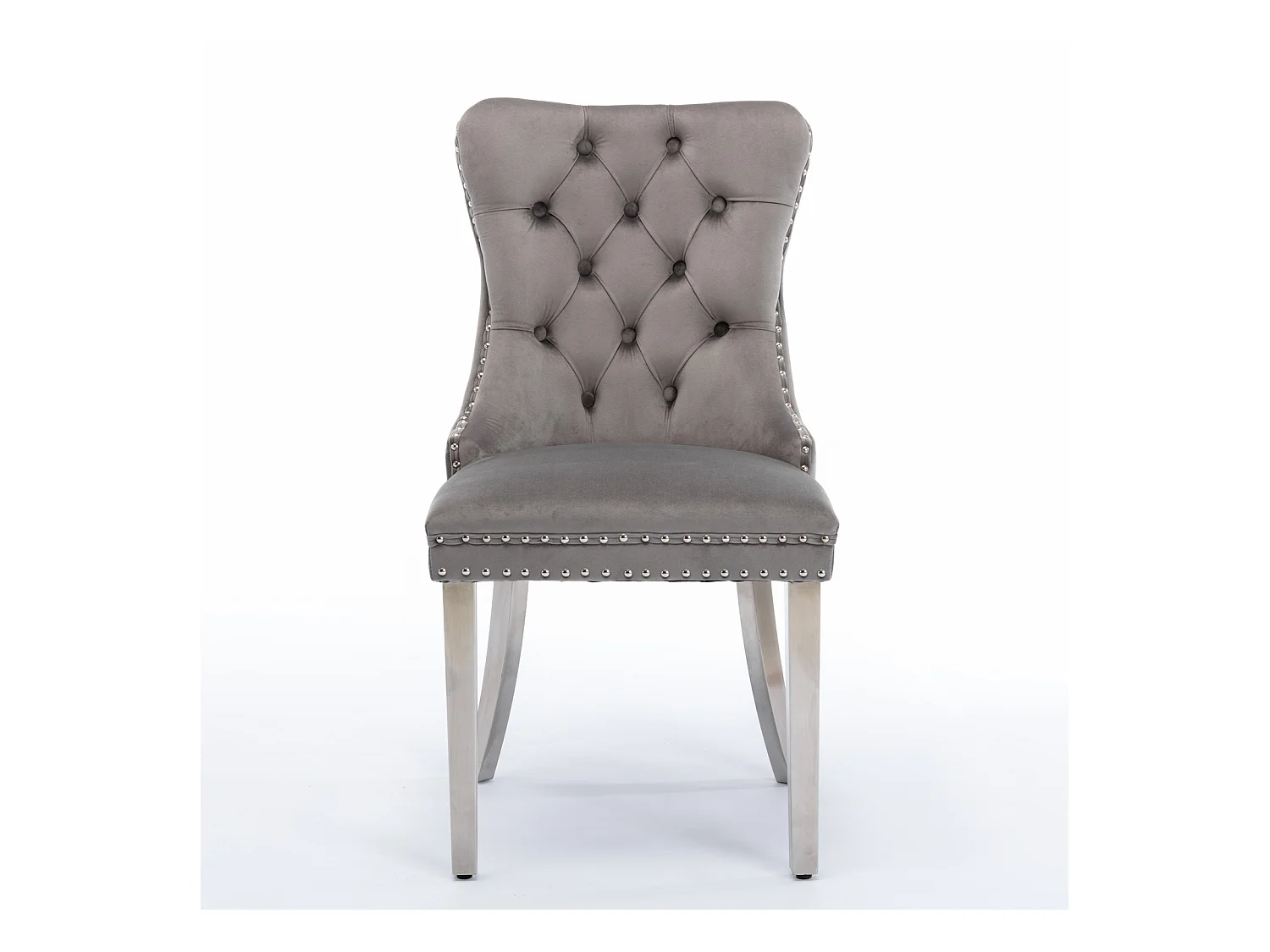 Lot de 2 chaises de salle à manger - Chaises avec dossier rembourré et pieds en acier inoxydable argent - avec garniture cloutée - velours gris