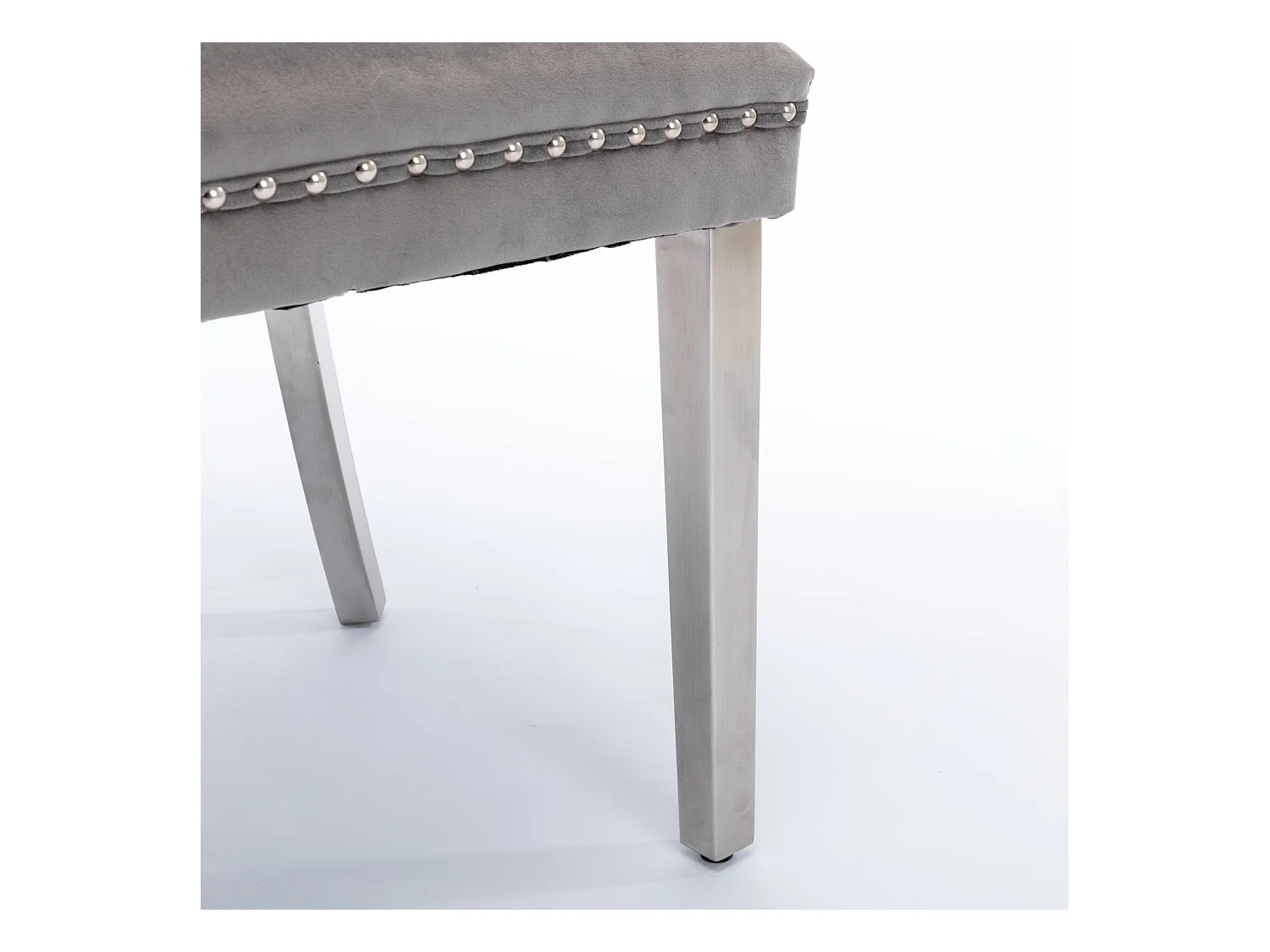 Lot de 2 chaises de salle à manger - Chaises avec dossier rembourré et pieds en acier inoxydable argent - avec garniture cloutée - velours gris
