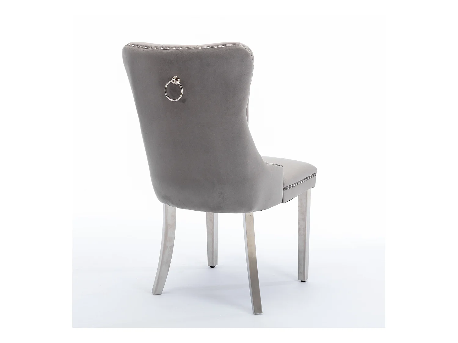 Lot de 2 chaises de salle à manger - Chaises avec dossier rembourré et pieds en acier inoxydable argent - avec garniture cloutée - velours gris