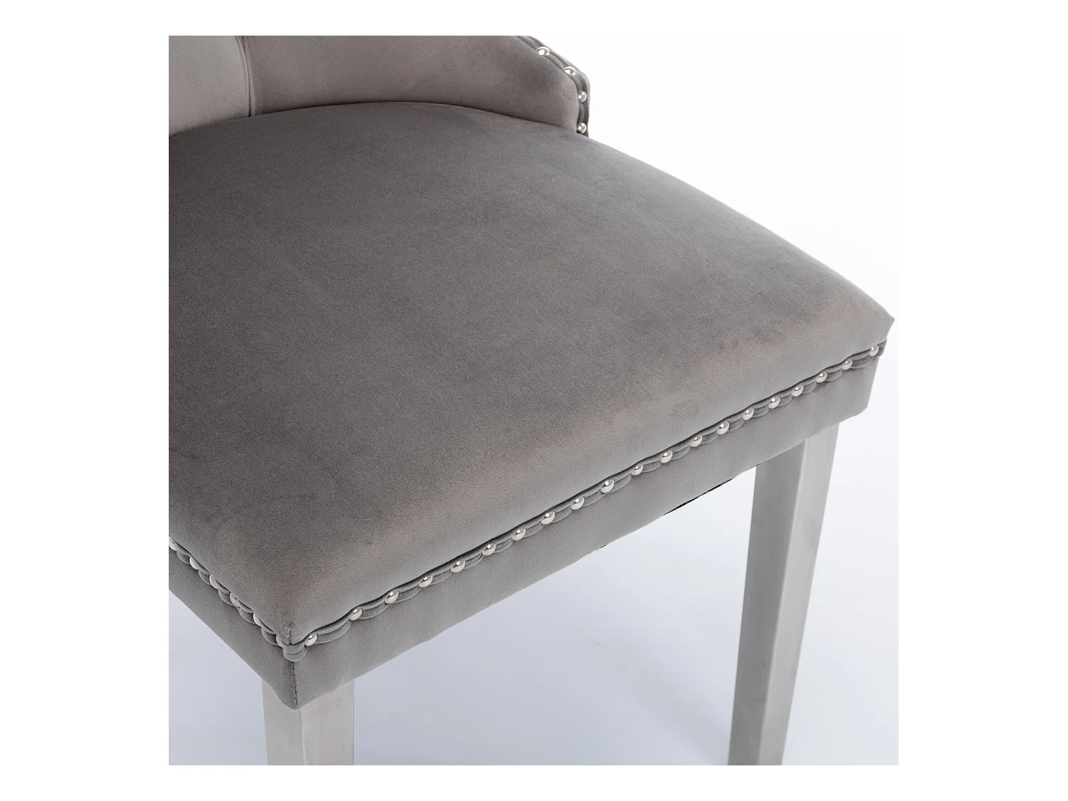 Lot de 2 chaises de salle à manger - Chaises avec dossier rembourré et pieds en acier inoxydable argent - avec garniture cloutée - velours gris