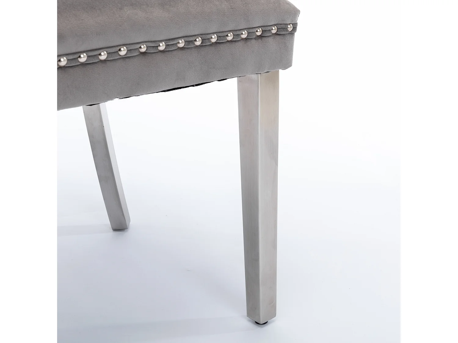 Lot de 2 chaises de salle à manger - Chaises avec dossier rembourré et pieds en acier inoxydable argent - avec garniture cloutée - velours gris