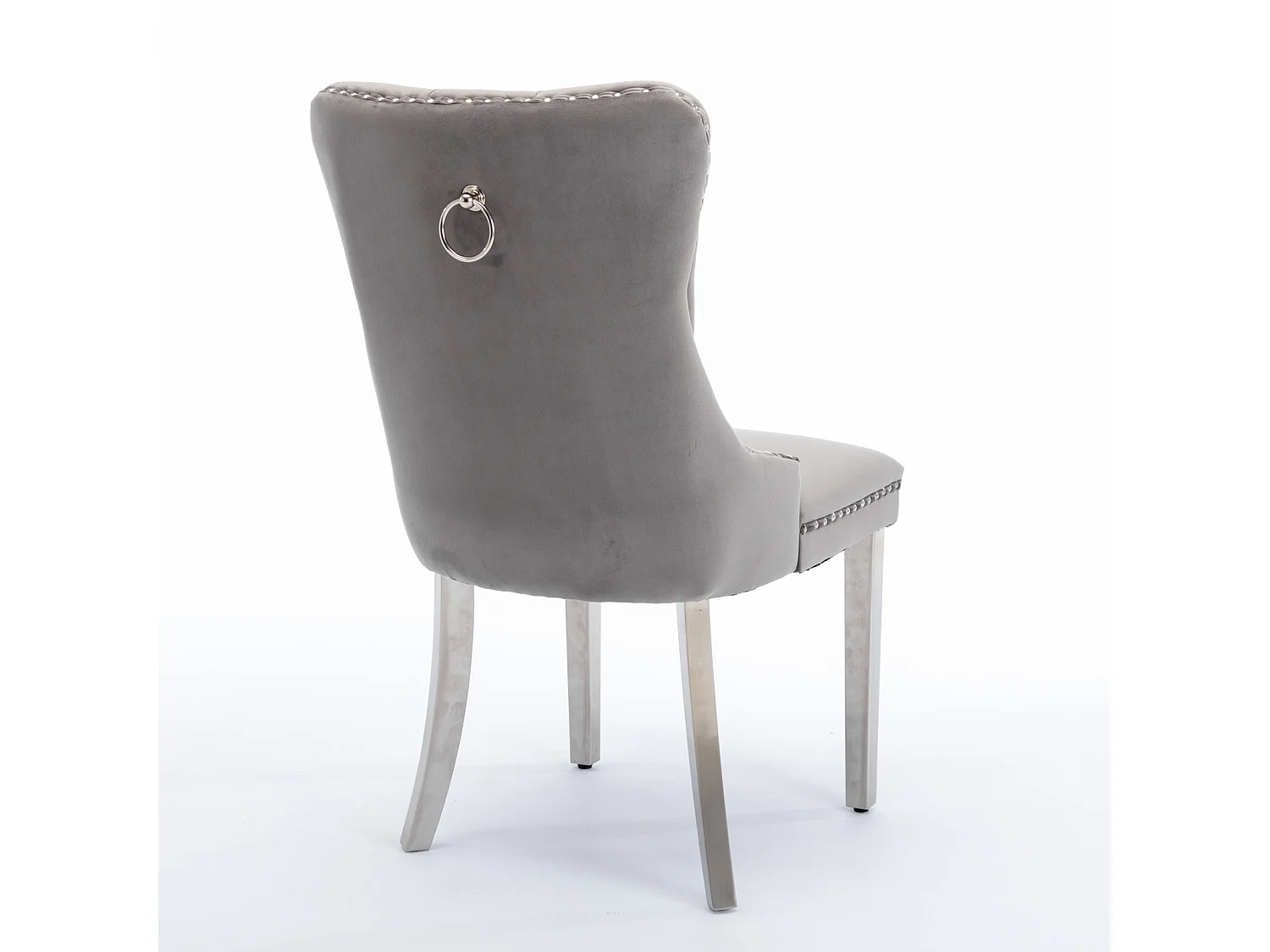 Lot de 2 chaises de salle à manger - Chaises avec dossier rembourré et pieds en acier inoxydable argent - avec garniture cloutée - velours gris
