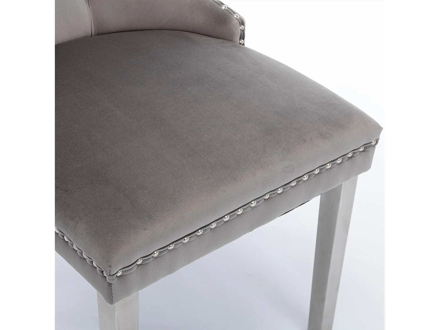 Lot de 2 chaises de salle à manger - Chaises avec dossier rembourré et pieds en acier inoxydable argent - avec garniture cloutée - velours gris