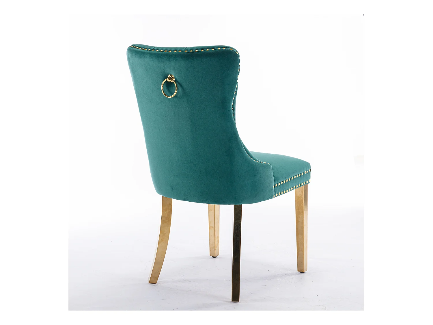 Set van 2 eetkamerstoelen - Stoelen met gewatteerde rugleuningen en gouden roestvrijstalen poten - met studs - groen fluweel