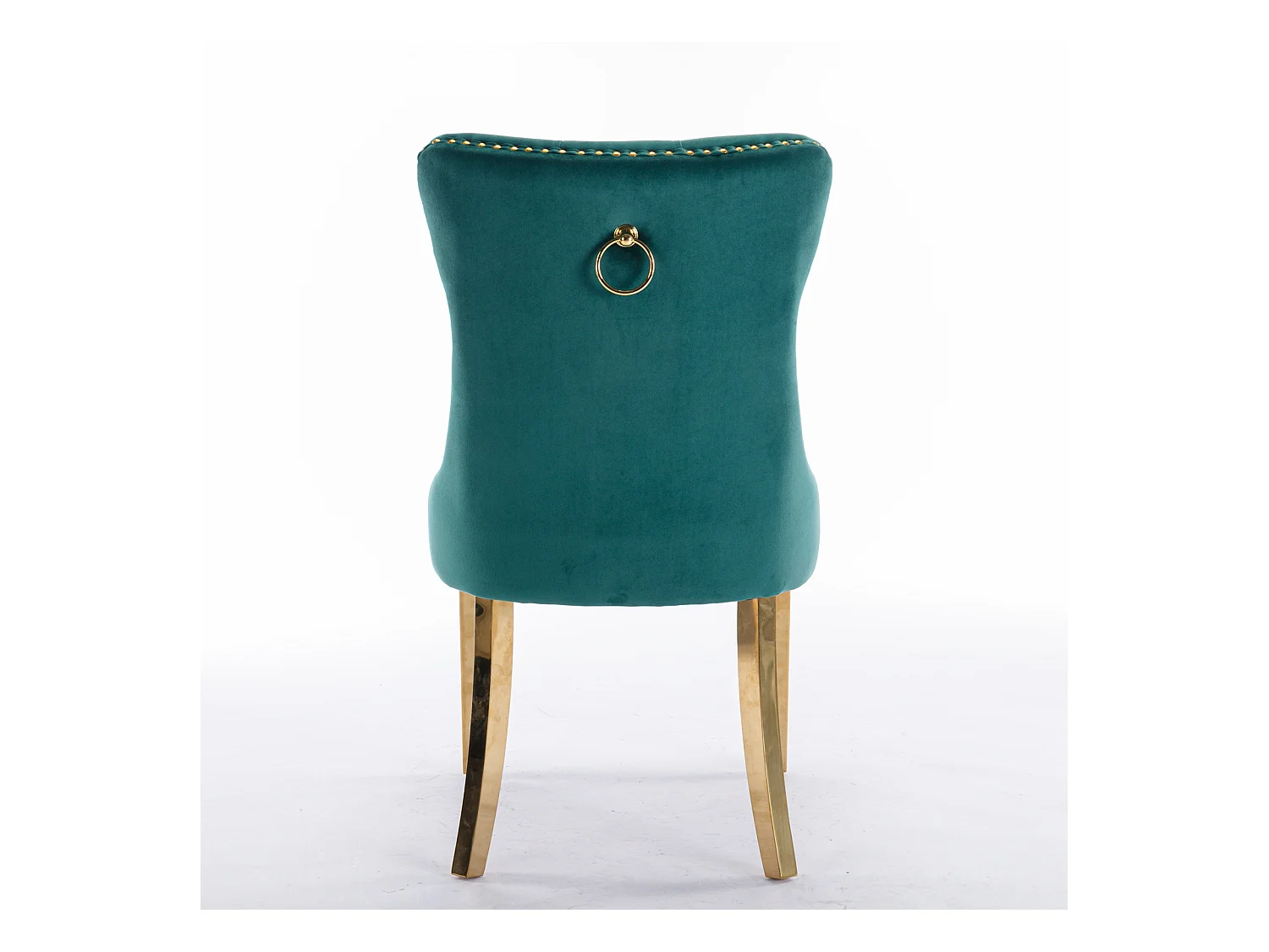 Set van 2 eetkamerstoelen - Stoelen met gewatteerde rugleuningen en gouden roestvrijstalen poten - met studs - groen fluweel