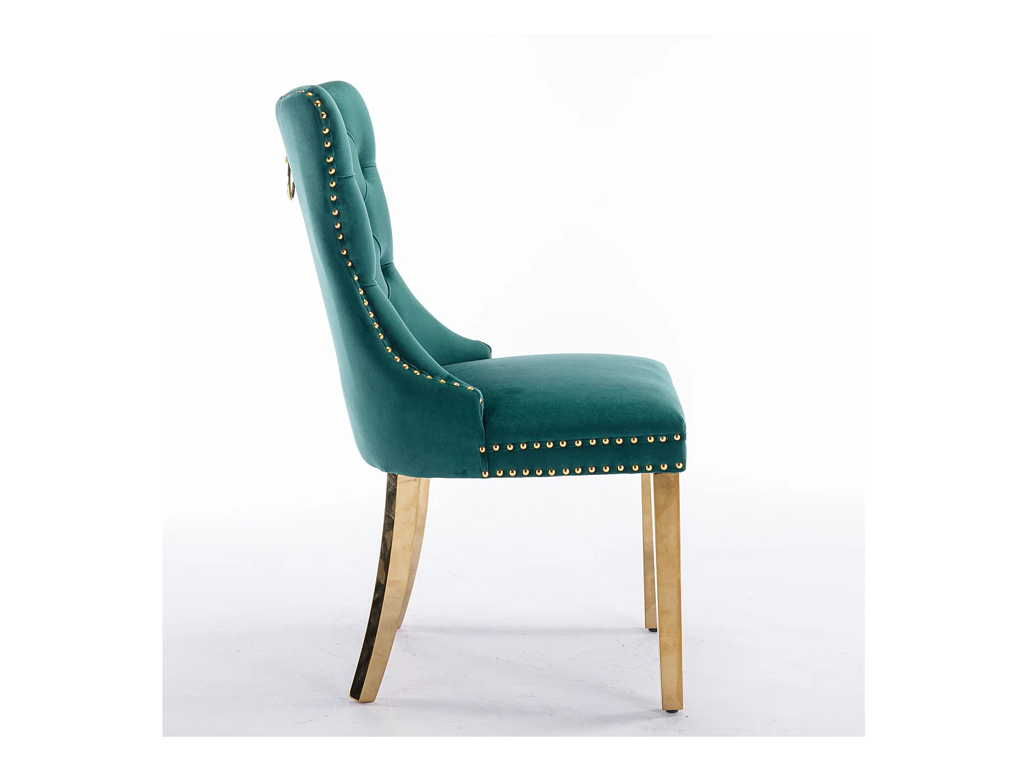 Set di 2 sedie da pranzo - Sedie con schienali imbottiti e gambe in acciaio inossidabile dorato - con finiture borchiate - velluto verde