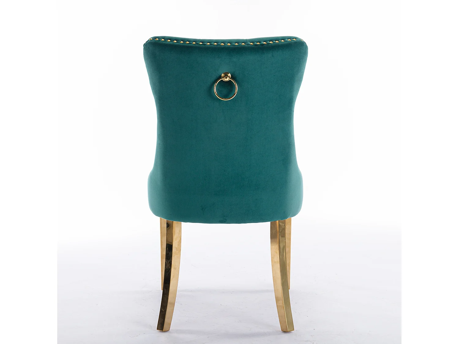 Set di 2 sedie da pranzo - Sedie con schienali imbottiti e gambe in acciaio inossidabile dorato - con finiture borchiate - velluto verde