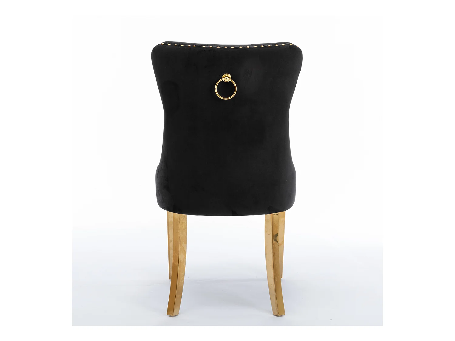 Lot de 2 chaises de salle à manger - Chaises avec dossier rembourré et pieds en acier inoxydable doré - avec garniture cloutée - velours noir