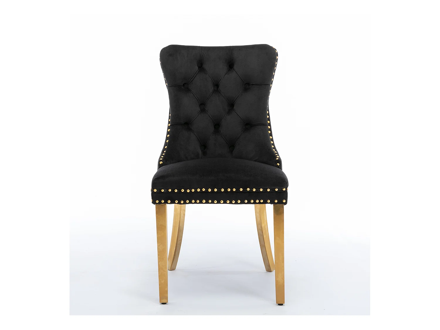 Lot de 2 chaises de salle à manger - Chaises avec dossier rembourré et pieds en acier inoxydable doré - avec garniture cloutée - velours noir