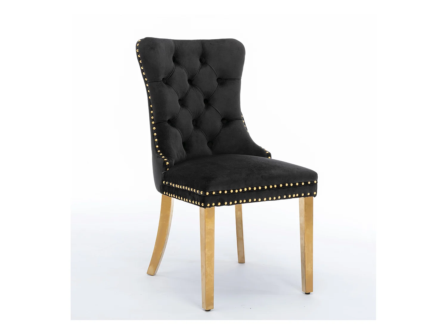 Lot de 2 chaises de salle à manger - Chaises avec dossier rembourré et pieds en acier inoxydable doré - avec garniture cloutée - velours noir