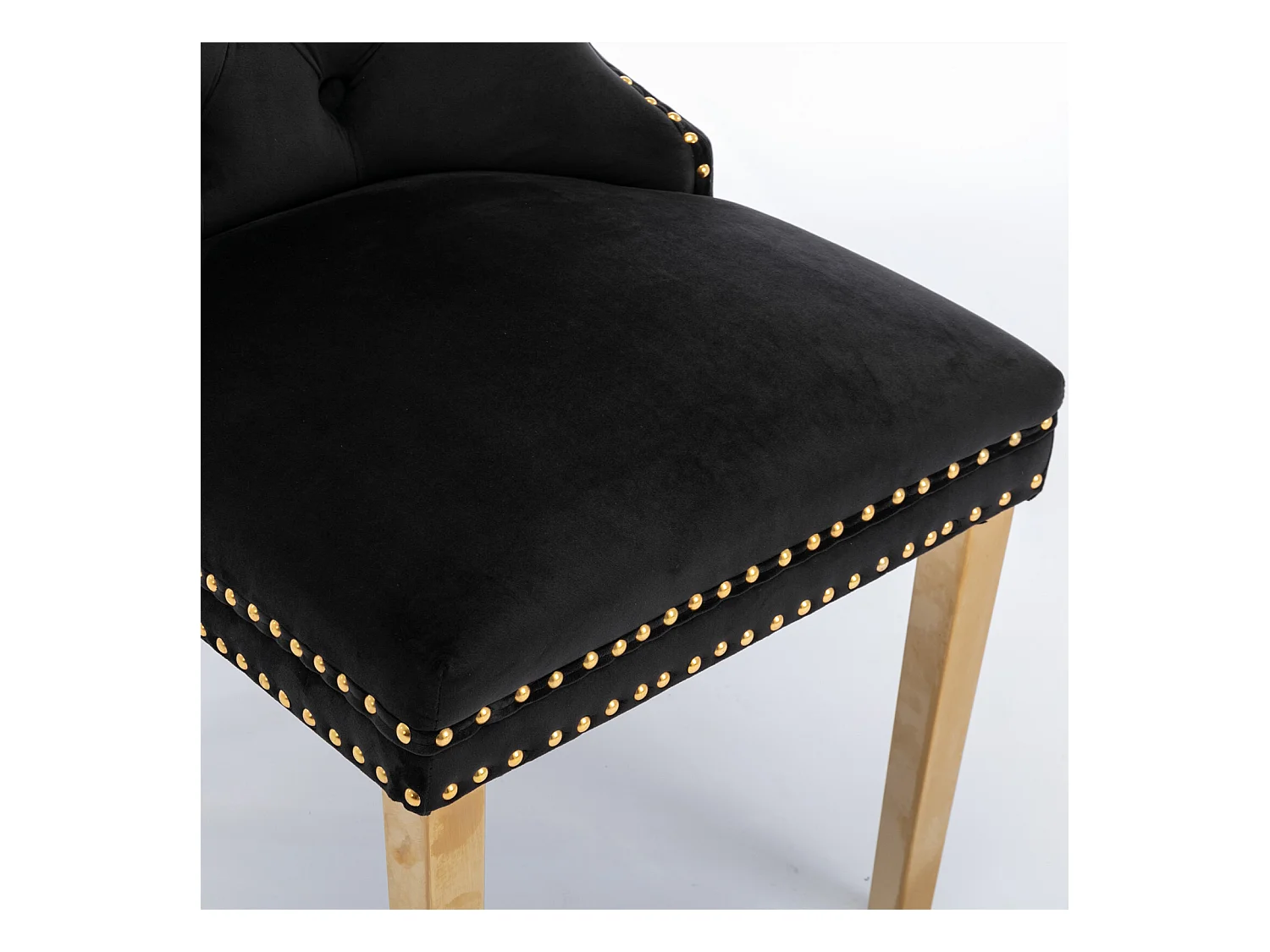 Lot de 2 chaises de salle à manger - Chaises avec dossier rembourré et pieds en acier inoxydable doré - avec garniture cloutée - velours noir