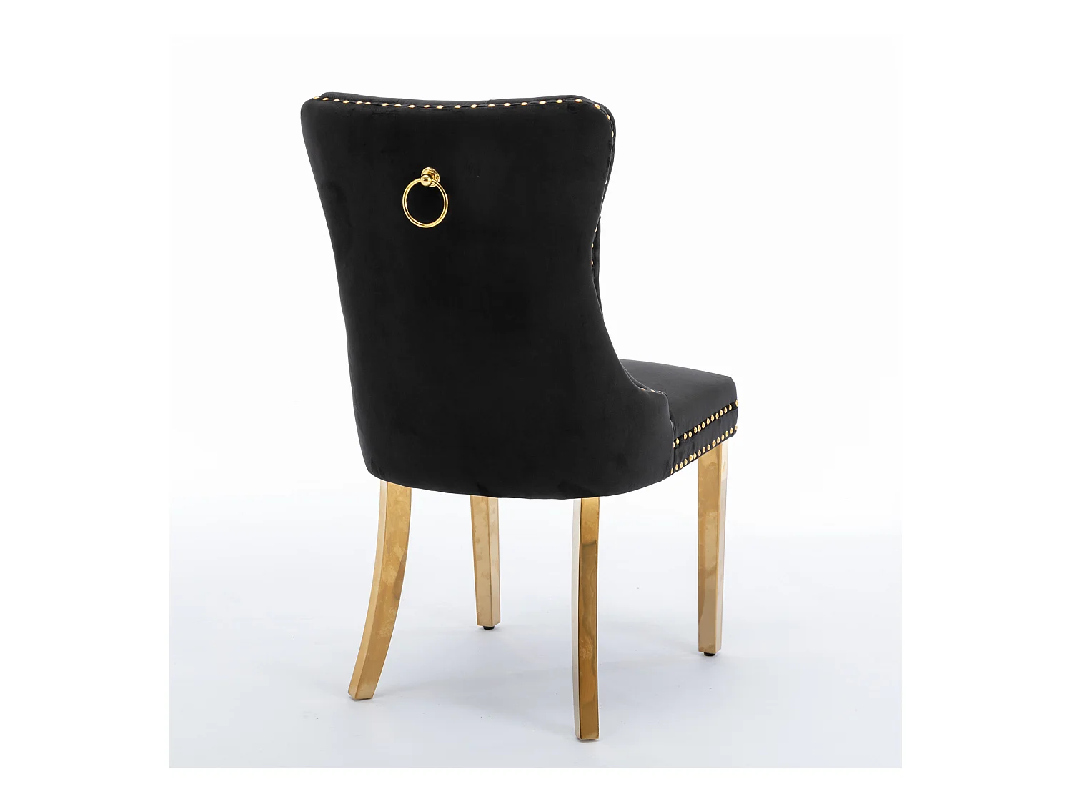 Lot de 2 chaises de salle à manger - Chaises avec dossier rembourré et pieds en acier inoxydable doré - avec garniture cloutée - velours noir