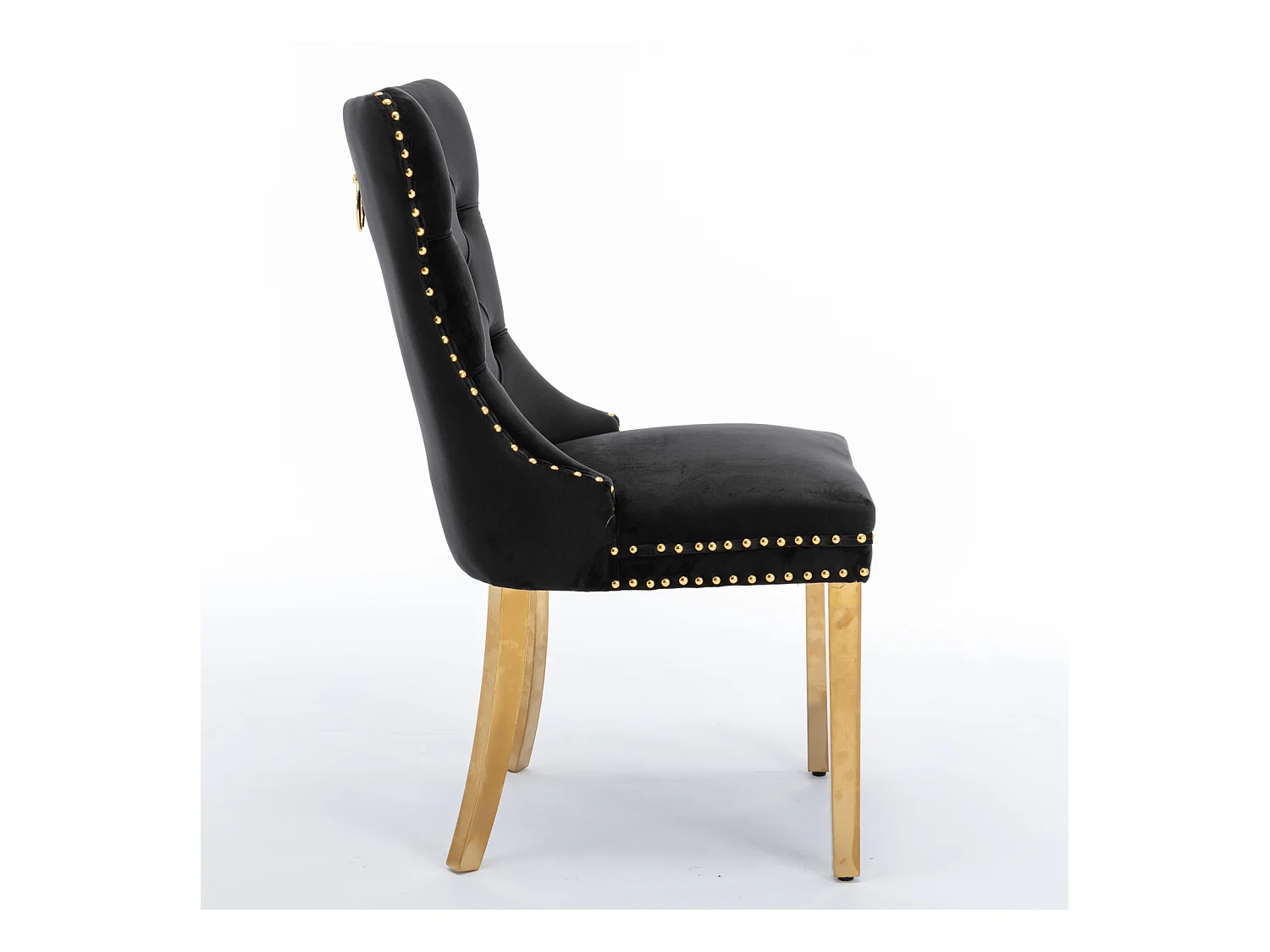 Lot de 2 chaises de salle à manger - Chaises avec dossier rembourré et pieds en acier inoxydable doré - avec garniture cloutée - velours noir