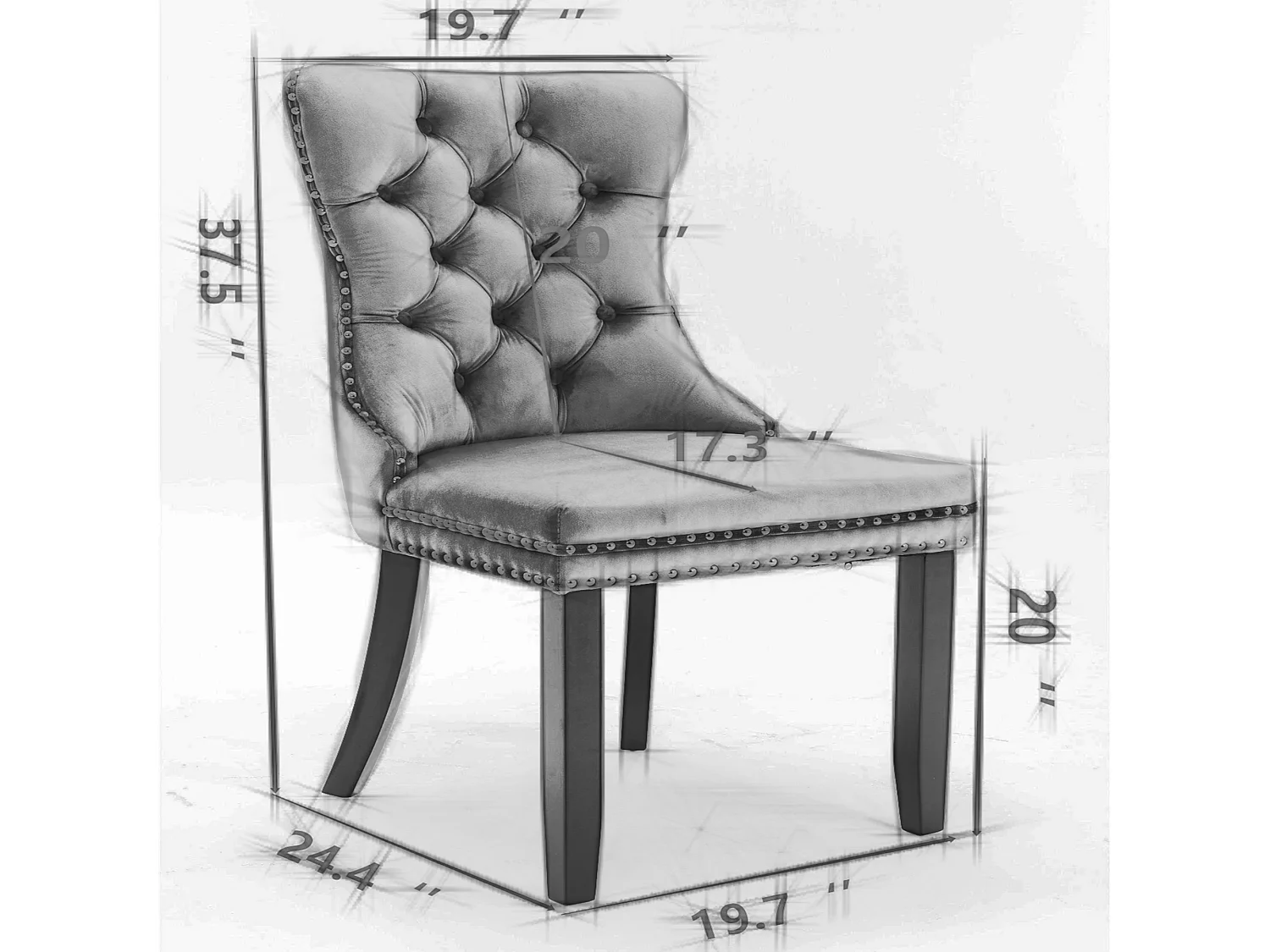 Lot de 2 chaises de salle à manger - Chaises avec dossier rembourré et pieds en acier inoxydable doré - avec garniture cloutée - velours noir